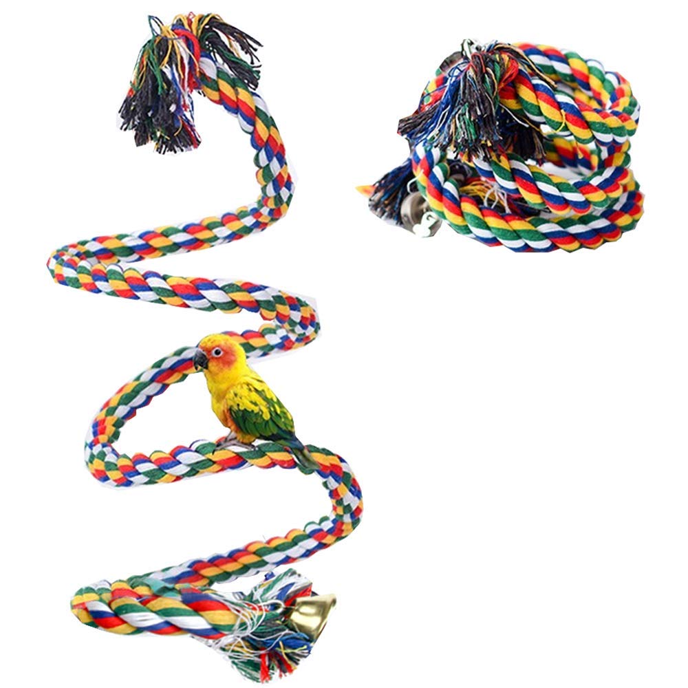 Aniac Bird Spiral Cotton Rope Perches With Bell Parrots Chewing Bungee ...