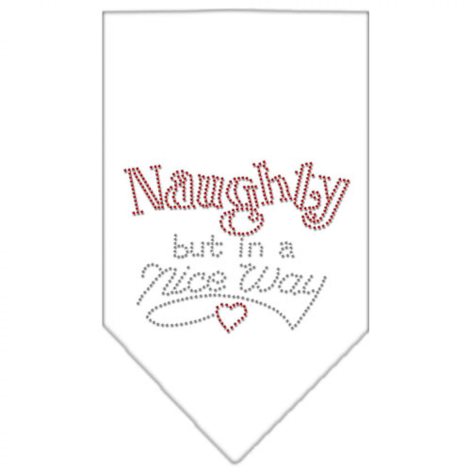 Christmas Pet and Dog Bandana Rhinestone, "Naughty, But In A Nice Way" White Small