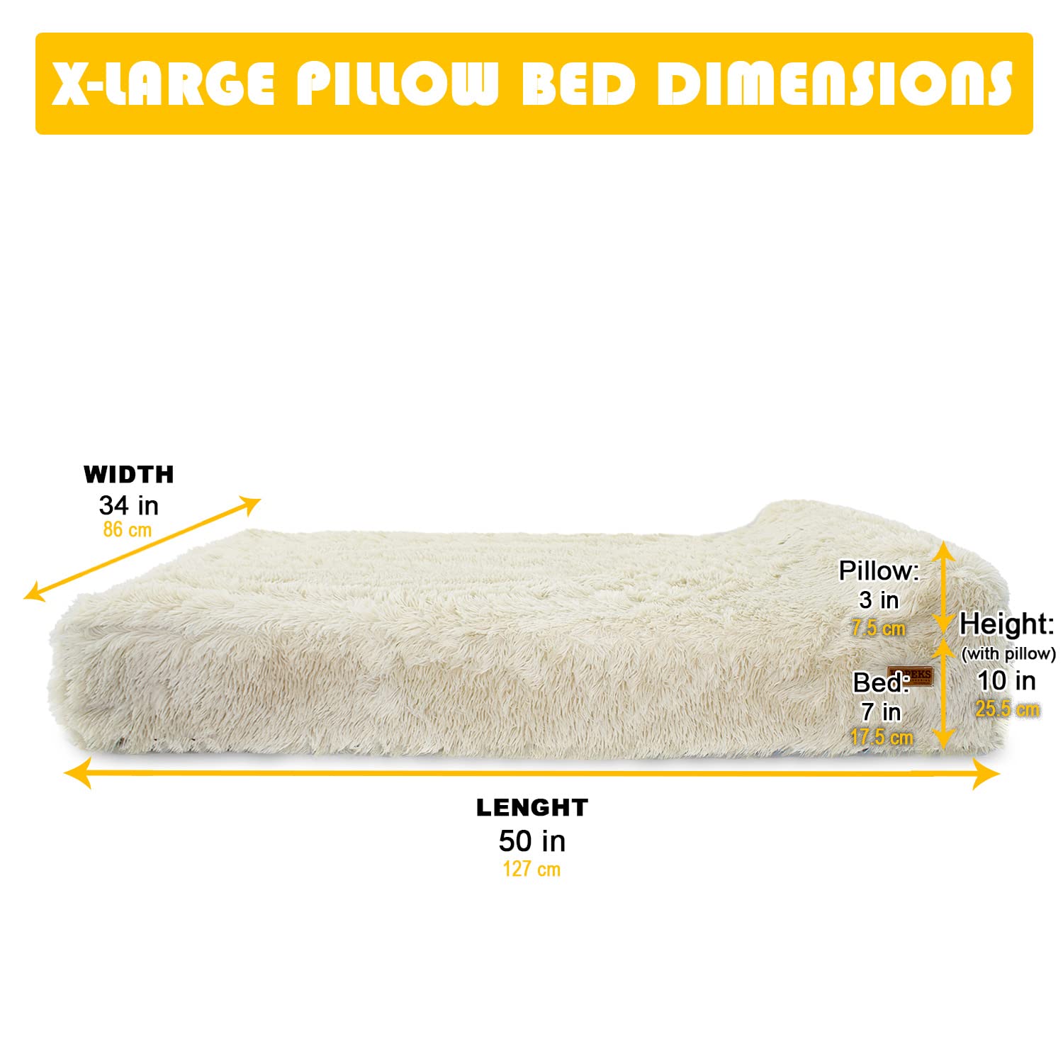 KOPEKS Orthopedic Memory Foam Dog Bed 7'' Inch Thick Extra Large Dog Bed with Pillow Fluffy Brown 50''x34''x10'' Includes Waterp