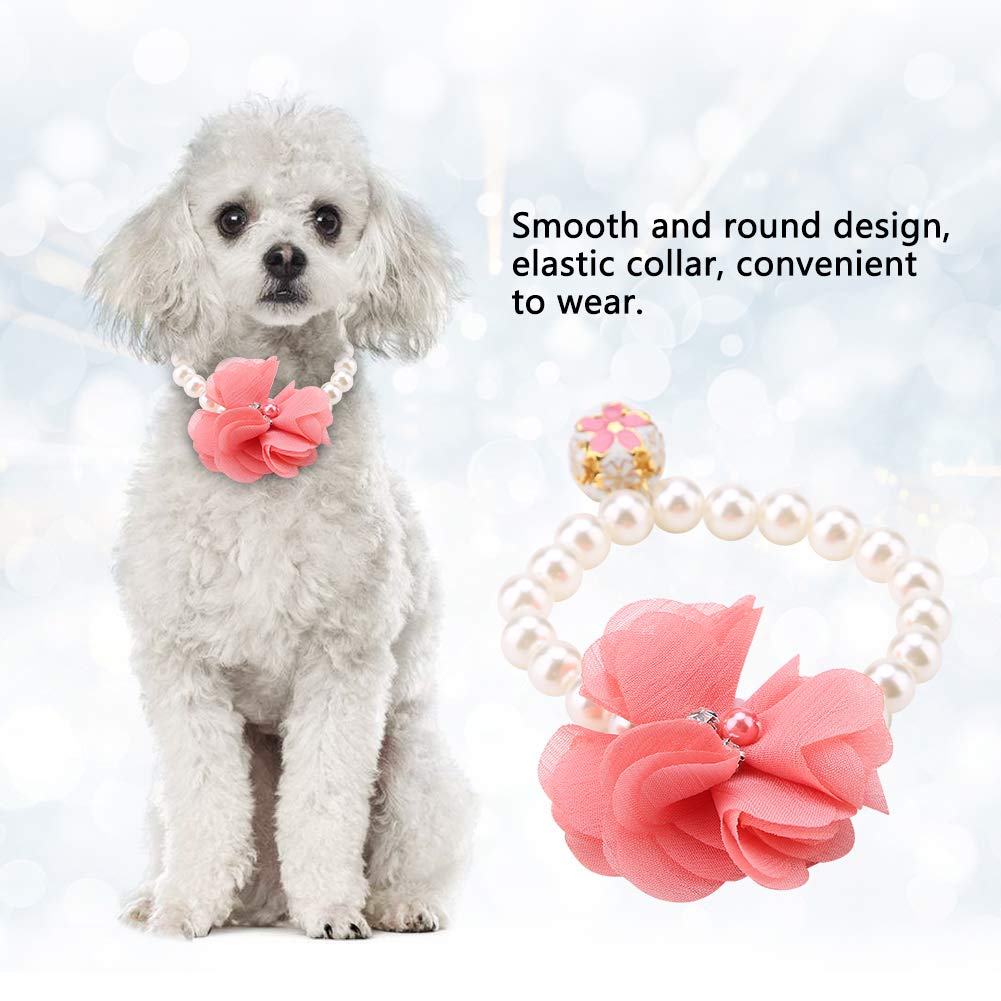 Pearl Flower Dog Collar Necklace With Bell,Elastic Collar For Puppy Jewelry, Ideal For Daily Wear ()