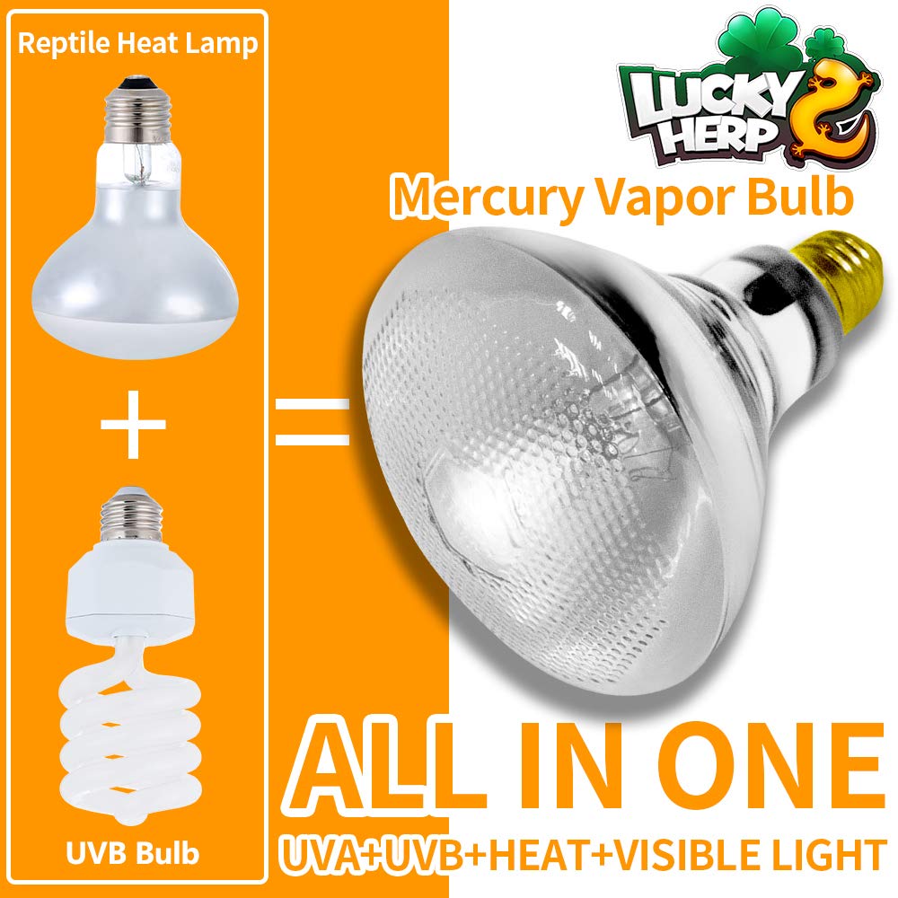 Lucky Herp 100 Watt Uva Uvb Mercury Vapor Bulb Self-Ballasted Uv Heat Lamp/Bulb/Light For Reptile And Amphibian(100W Coated)
