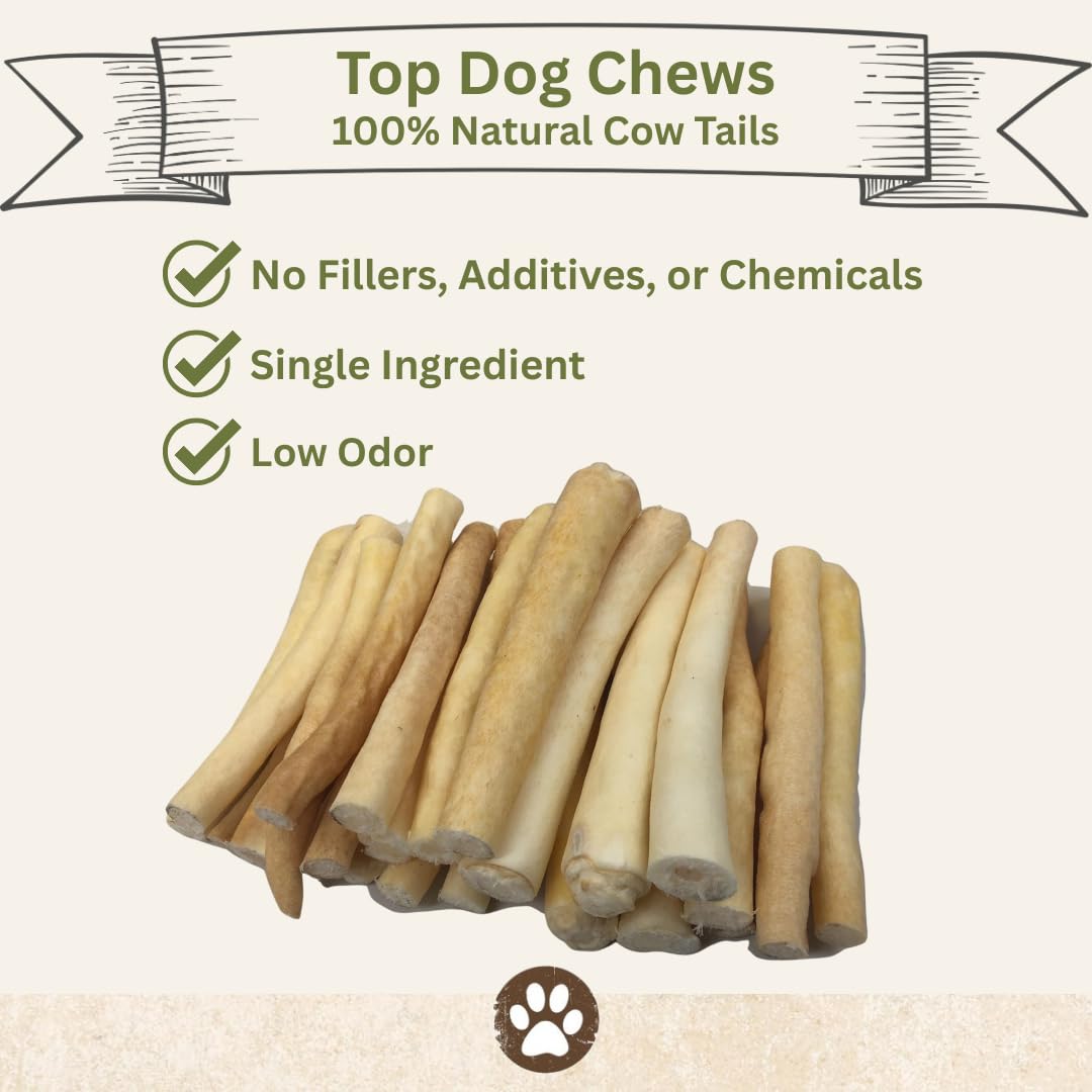 Top Dog Chews - Cow Tails (25 Pack), High-Protein Dog Treats, 100% Naturally Sourced Dog Chew from Free Range Grass-Fed Cattle,