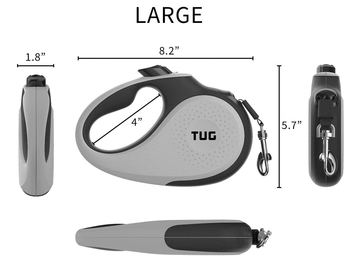 Tug 360 Tangle-Free Retractable Dog Leash With Waste Bag Dispenser (Large, Grey)