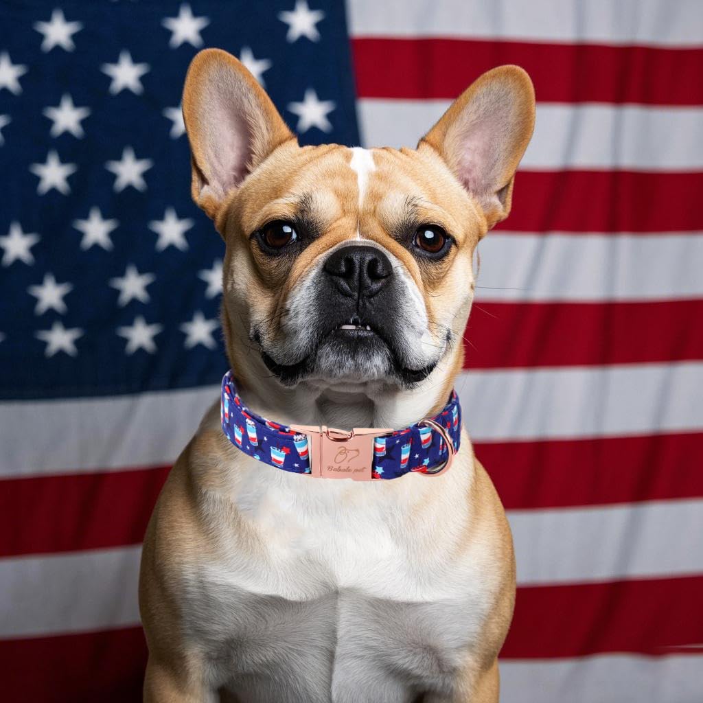 Babole Pet 4Th Of July Dog Collar, Blue Flag Sundae Patriotic Pet Collar With Metal Buckel, Adjustable Summer Holiday Dog Collar