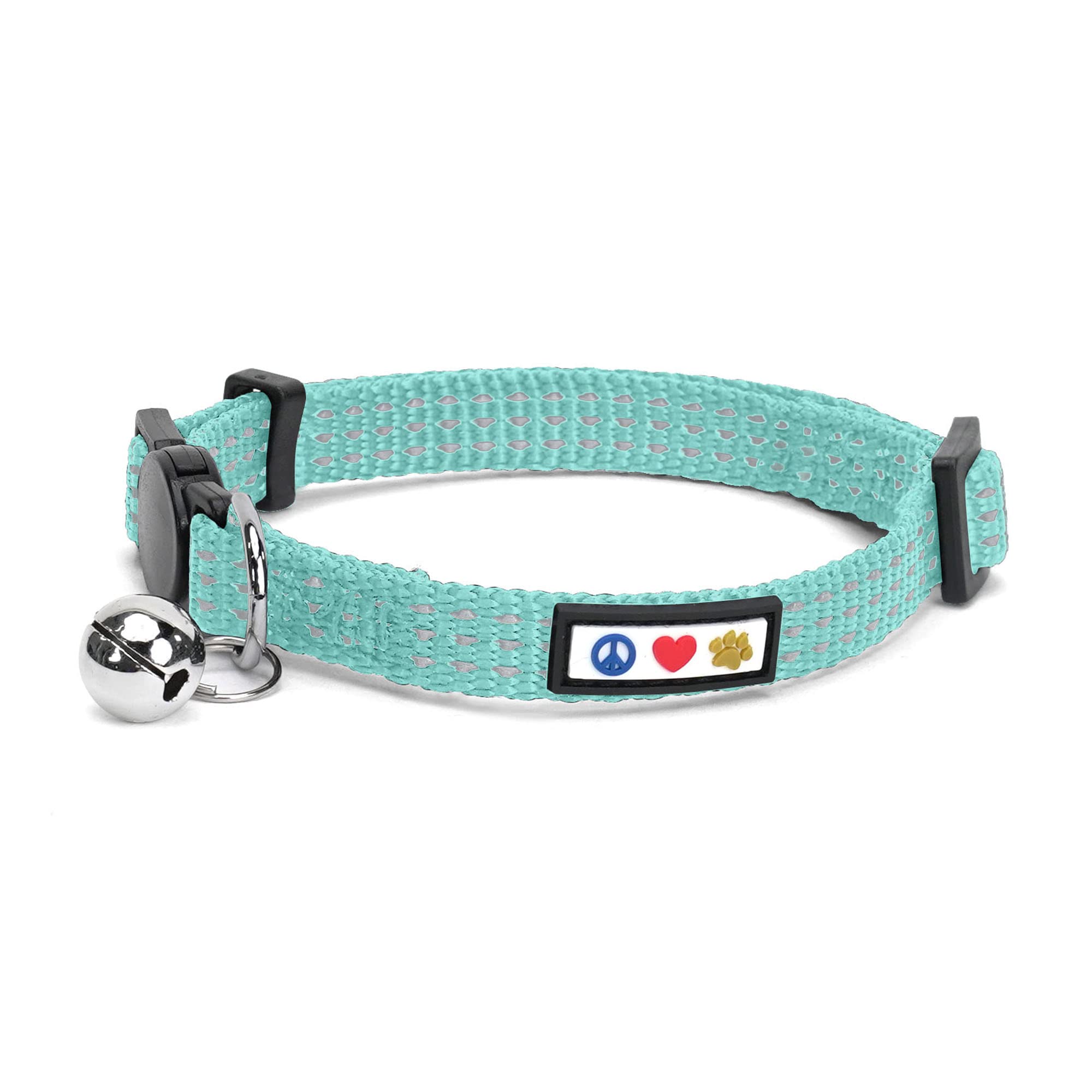 Pawtitas Reflective Cat Collar with Safety Buckle and Removable Bell Cat Collar Kitten Collar Teal Cat Collar