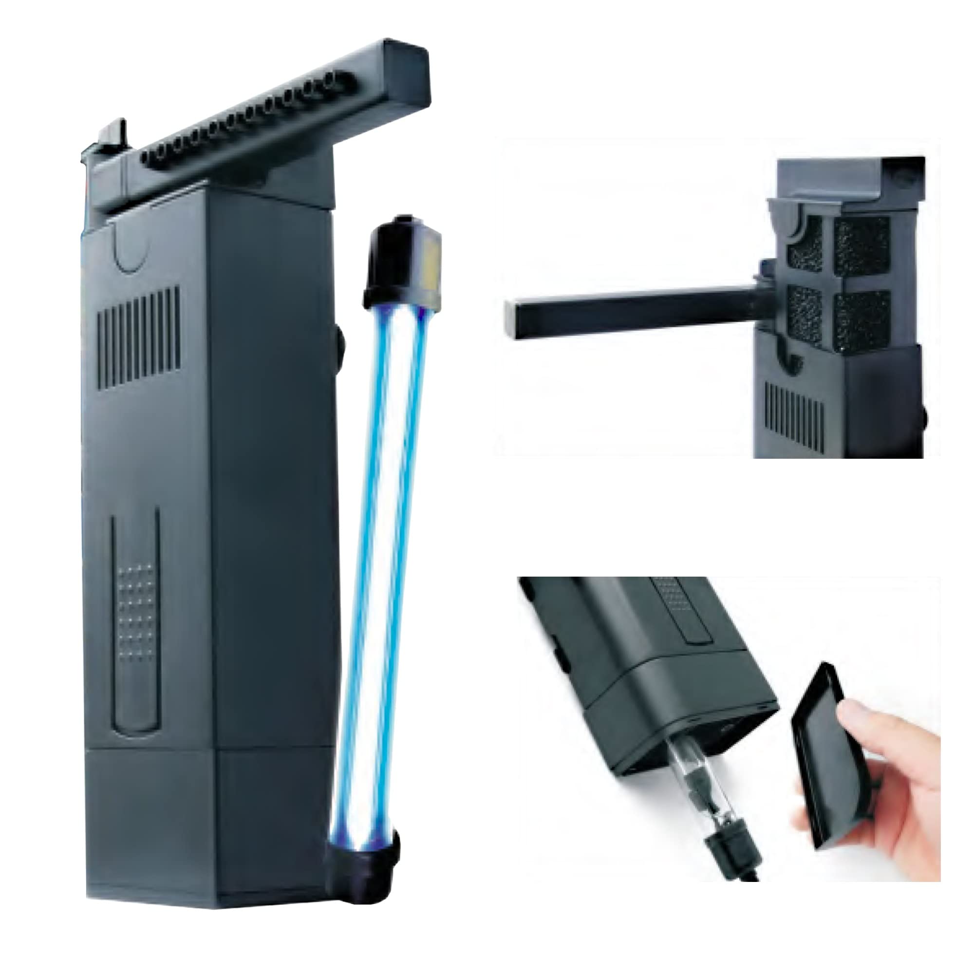 Aquatop 200 GPH Slim Internal Filter with 7W UV Light for Fresh & Saltwater, Black, Model IF7-UV