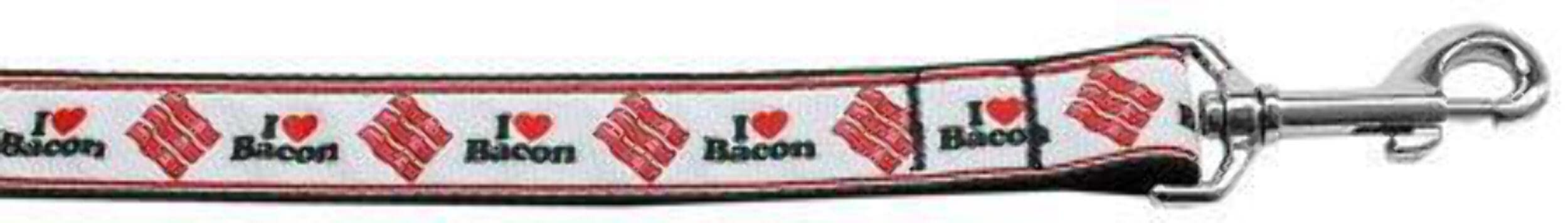 Pet Dog & Cat Nylon Collar or Leash, &quot;I Love Bacon&quot; LG Collar