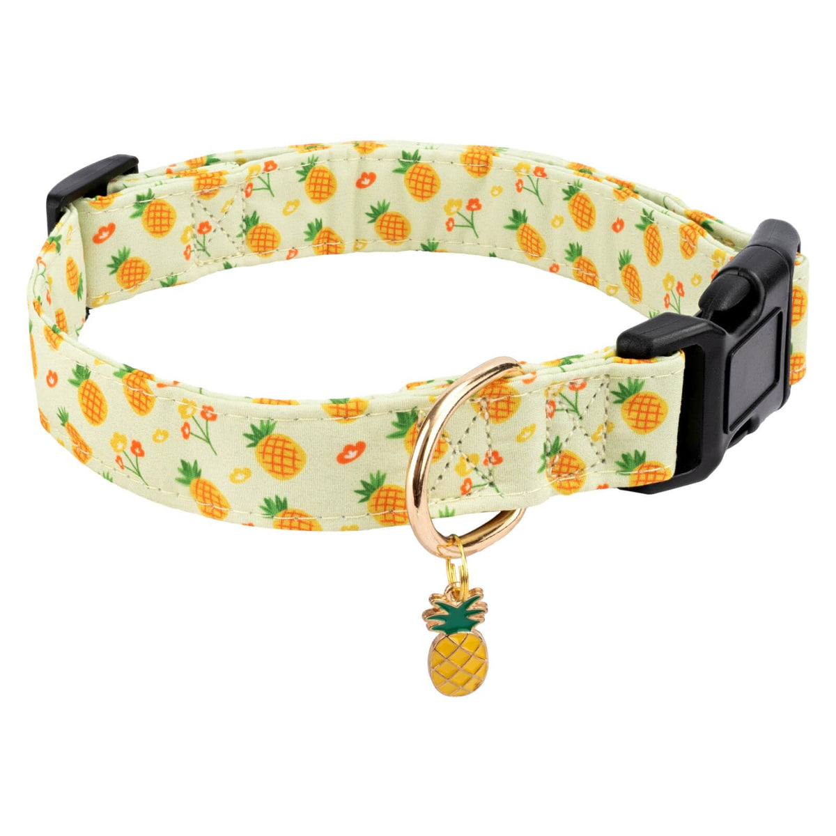 Gelwoo Cotton Dog Collar,Soft and Cute Puppy Collars with Pineapple Patterned Design for Girl Female Boy Dogs,Adjustable Buckle 