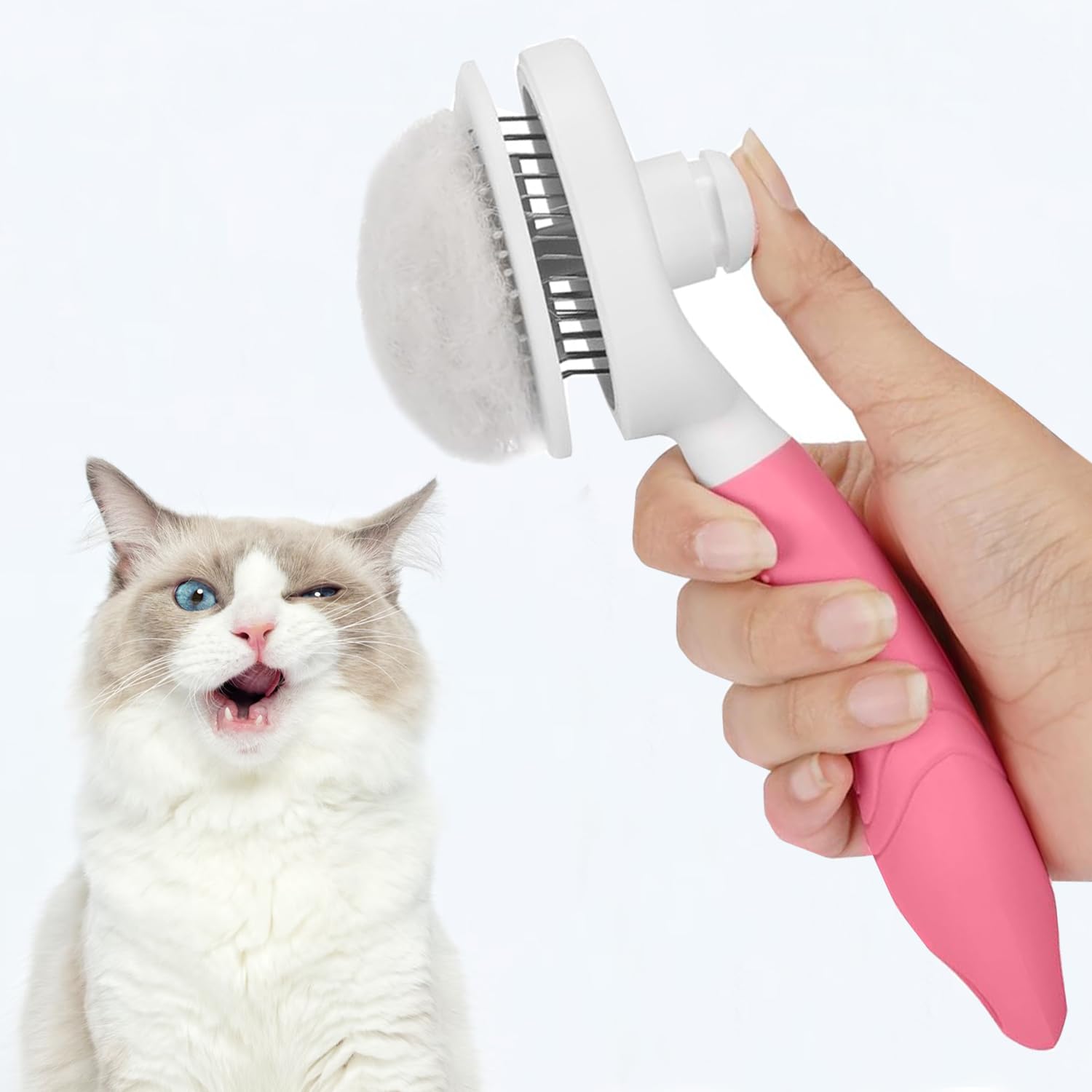 Cat Grooming Brush, Pets Skin Friendly Self Cleaning Slicker Brushes for Shedding Massage Dogs Cats Hair Gentle Remove Loose Und
