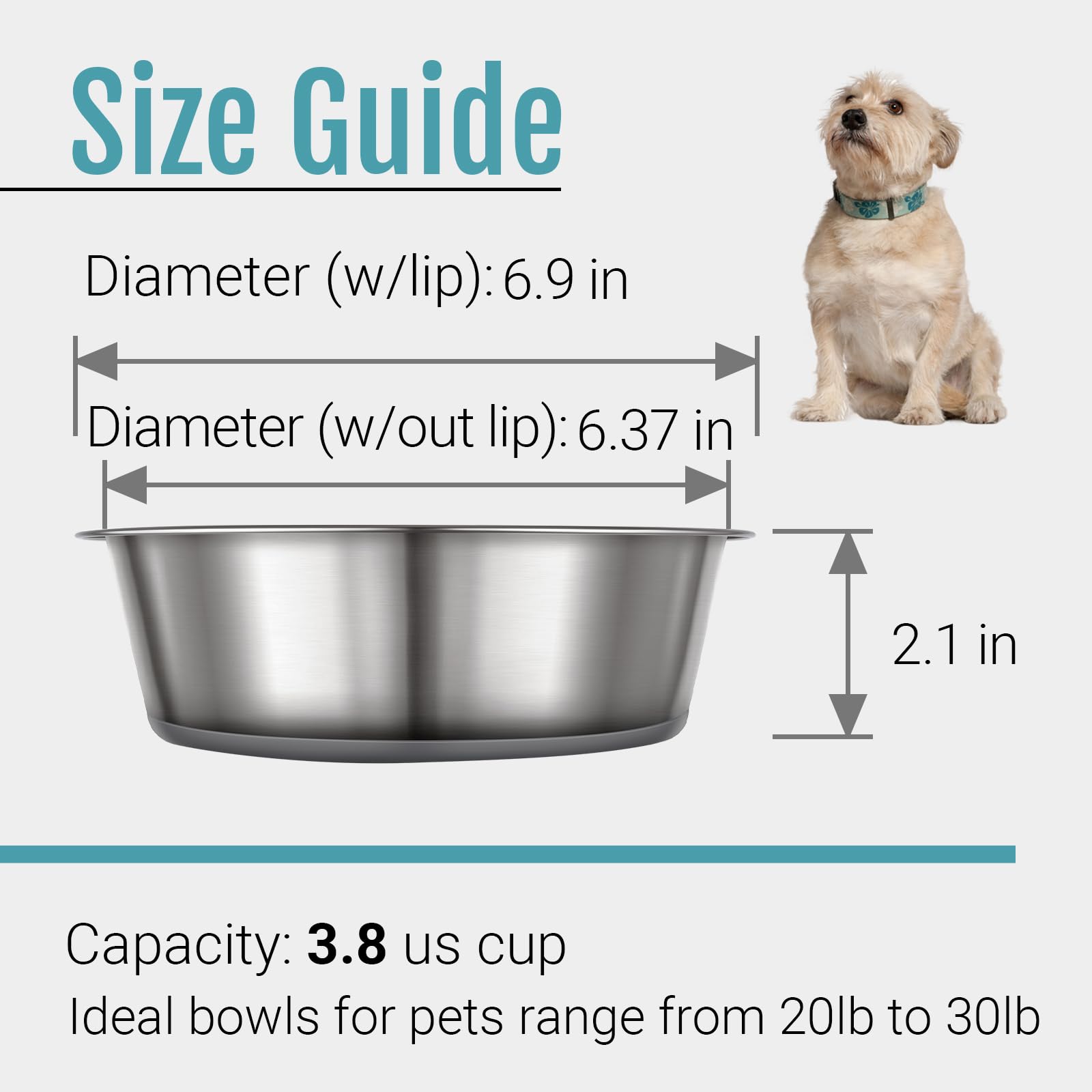PEGGY11 Stainless Steel Metal Dog Bowls, Nonslip Rubber Bottom, Dishwasher Safe, Easy to Clean - 4 Pack, Each Holds 3.8 US Cup
