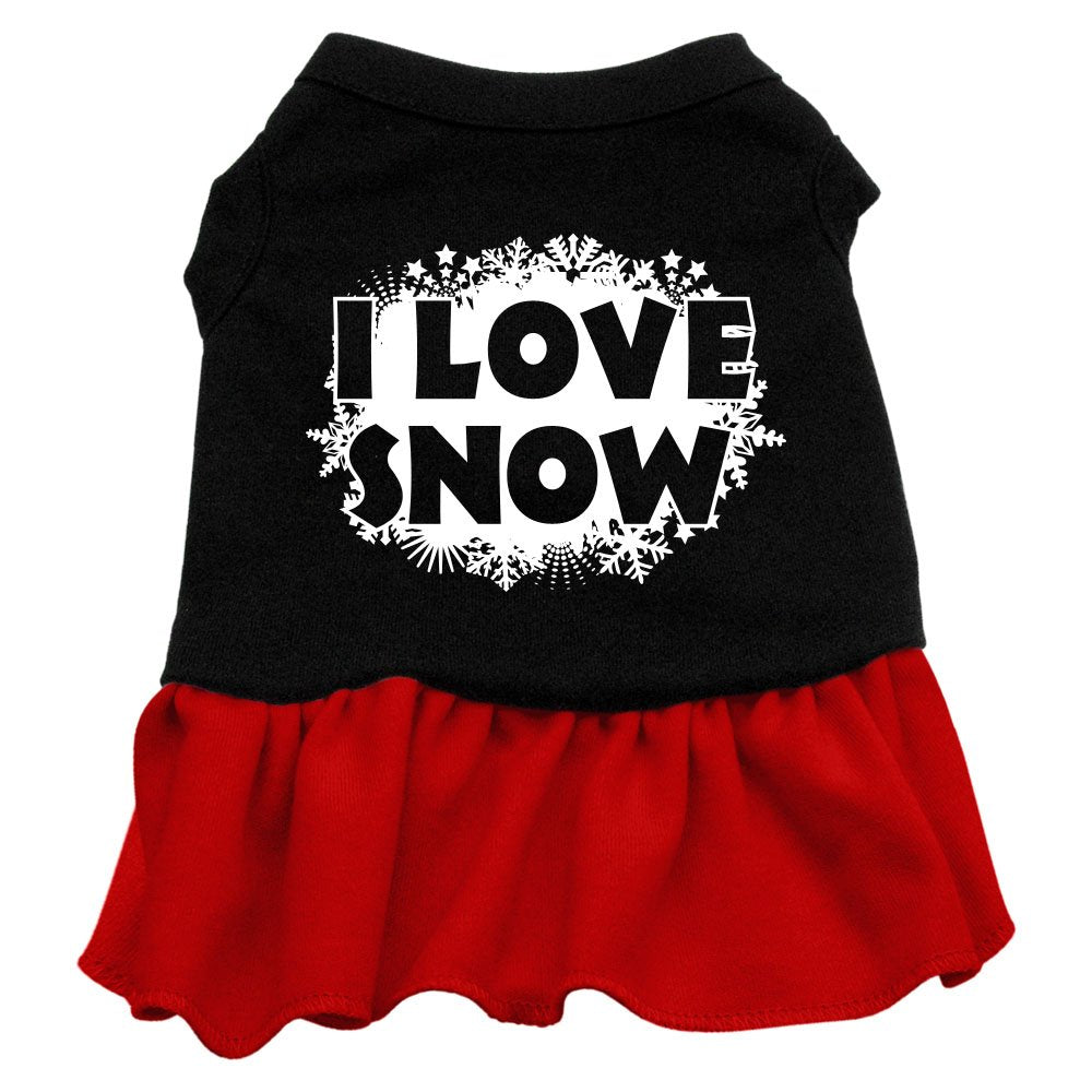 Christmas Pet Dog & Cat Dress Screen Printed, I Love Snow Black W/Red 3XL (25-35 lbs.)
