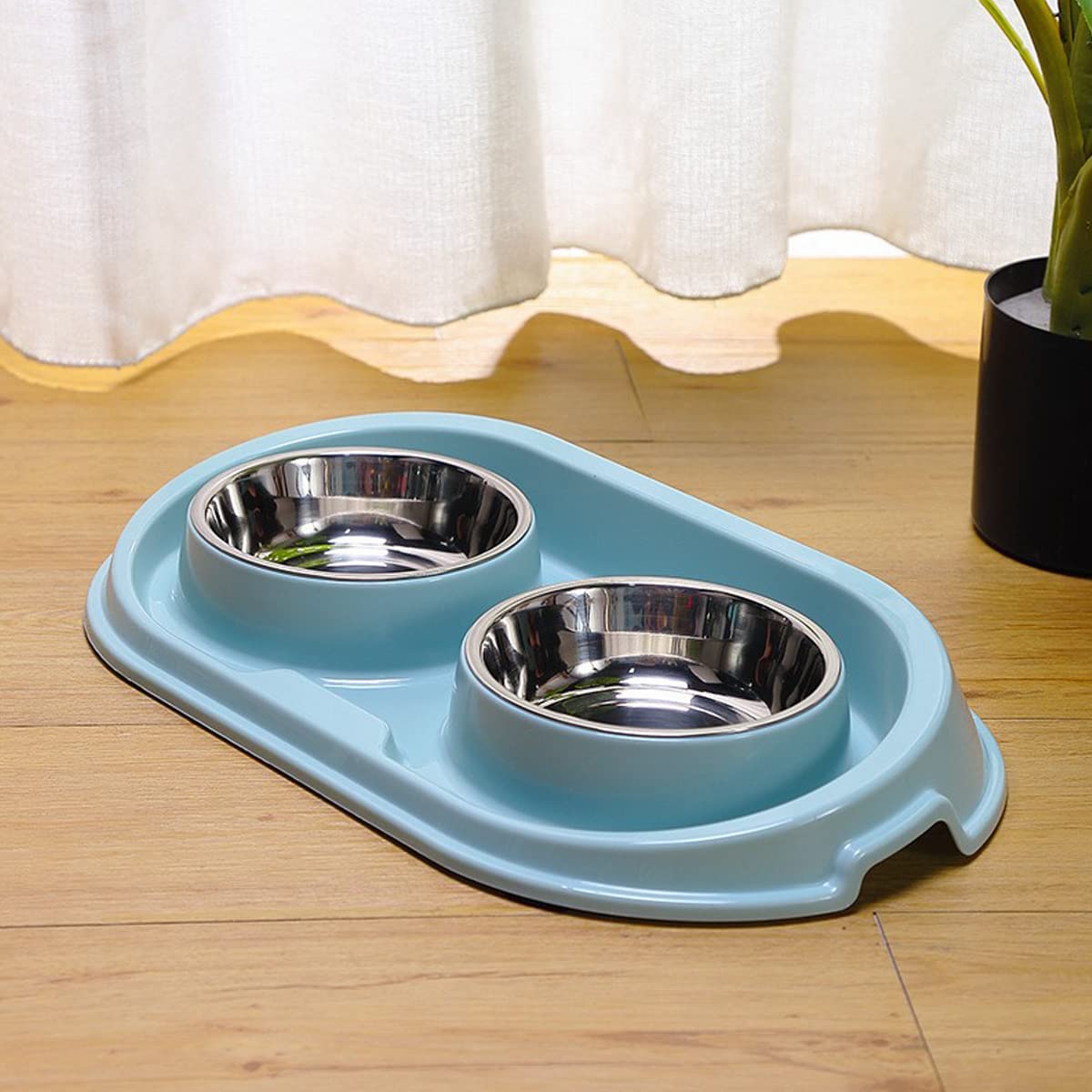 MXCELL Double Dog Cat Food Bowls, Stainless Steel Pet Bowls Dog Water Bowls with No-Spill and Non-Skid PP Station, Food Water Fe