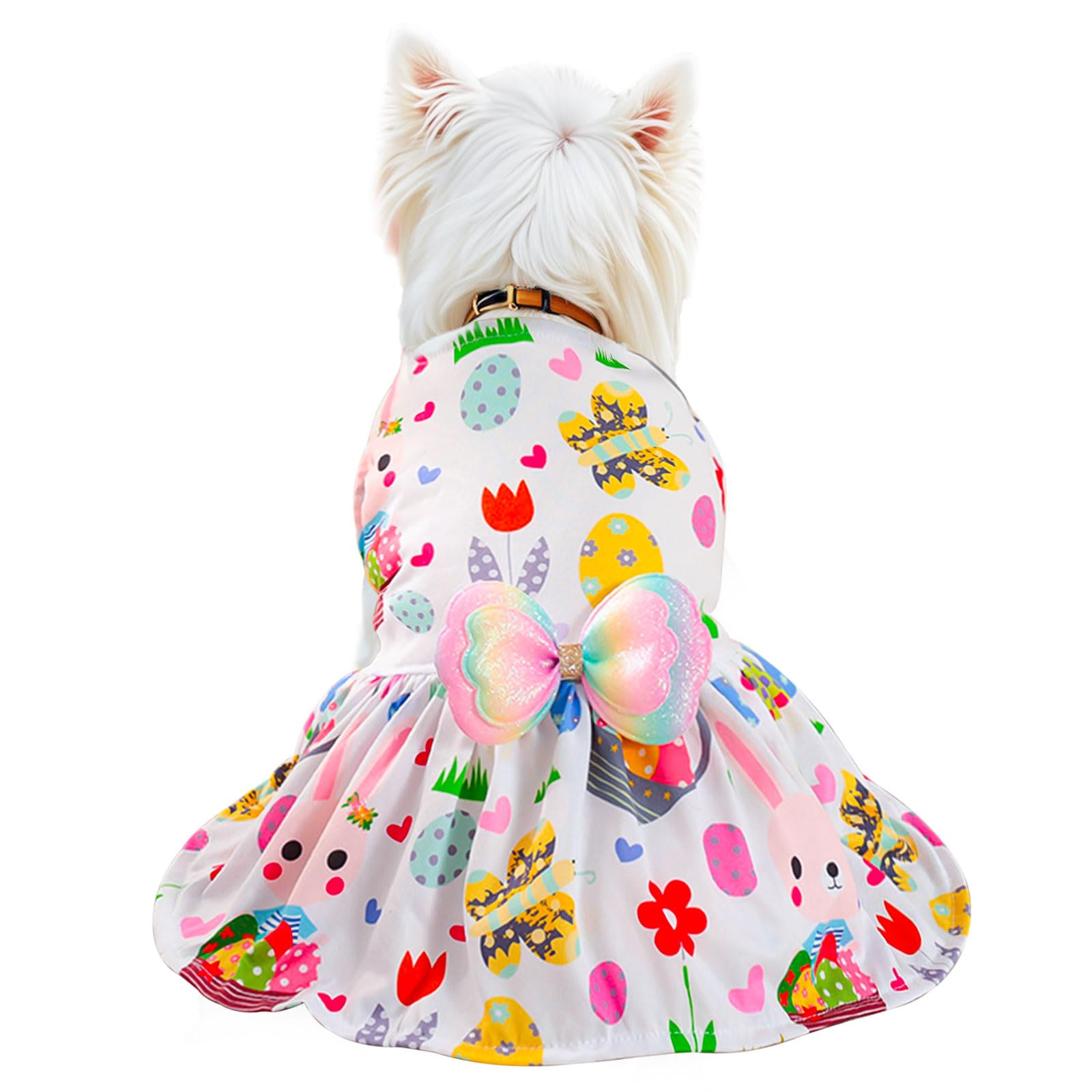 Habbiful Pet Dog Easter Outfit, Egg Bunny Flower Colorful Dog Dress Spring Summer Pet Doggie Apparel For Dogs Cats Gifts, M