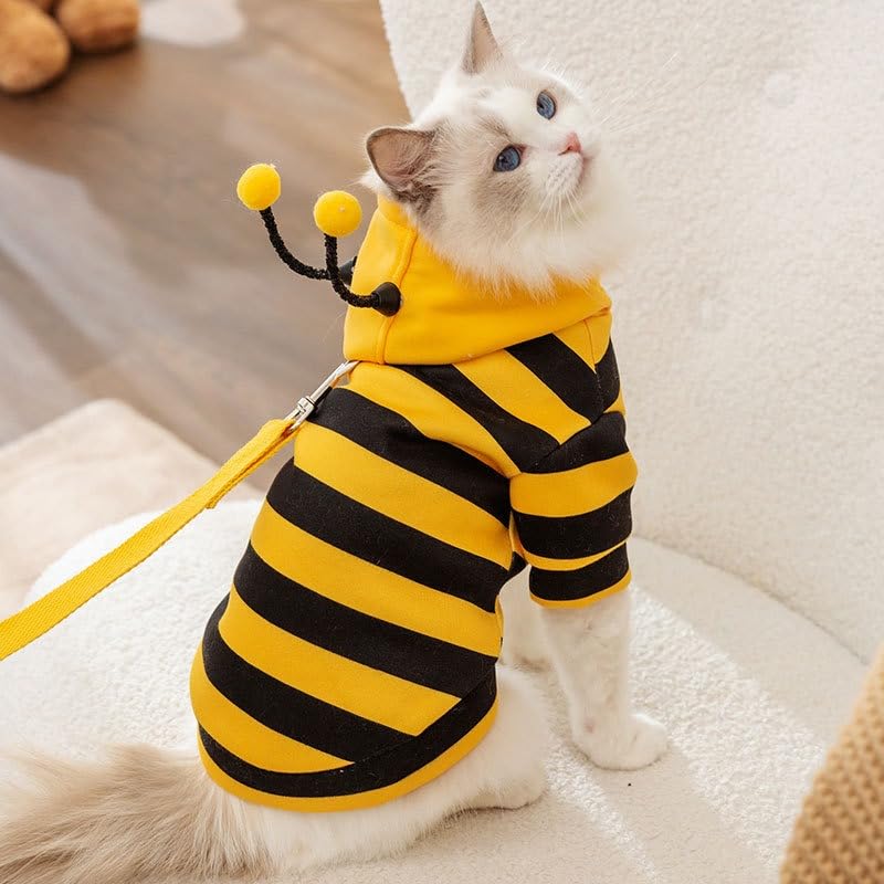 Selena Cat Bee Antennae Costume Hoodies Cute Bee Stripes Dog Kitten Puppy Pet Apparel (Small,Yellow&Black)