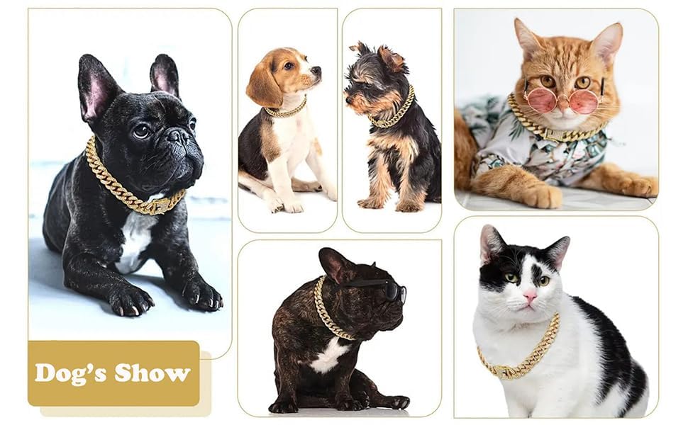 Haoyueer Dog Chain Collar Diamond Cuban Link Dog Collar 13Mm Wide Dog Necklace Metal Cat Chain Pet Crystal Collar Jewelry Access