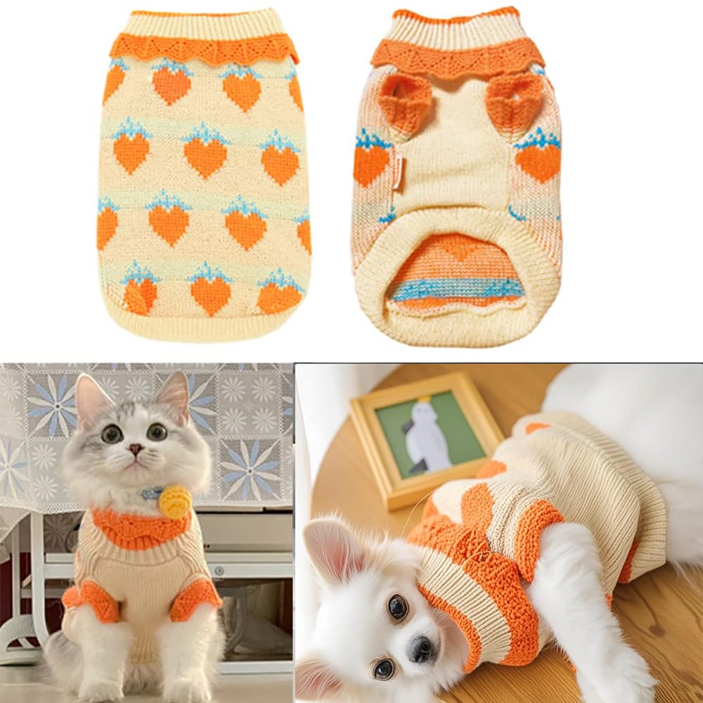 Aniac Fall Dog Sweater For Small Dog Girl Strawberry Knitted Cat Sweater Winter Puppy Clothes Turtleneck Kitten Knitwear Could W