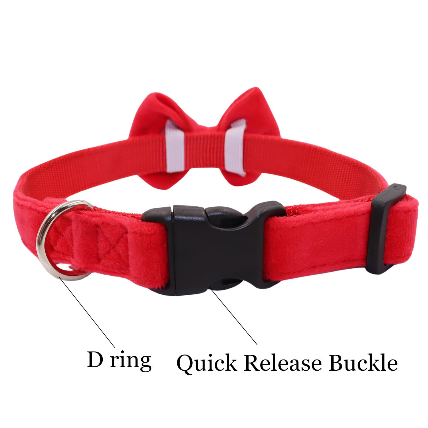 Wdpaws Dog Collar With Bowtie Soft Velvet Material With Quick Release Buckle For Small Dogs (Red, S)