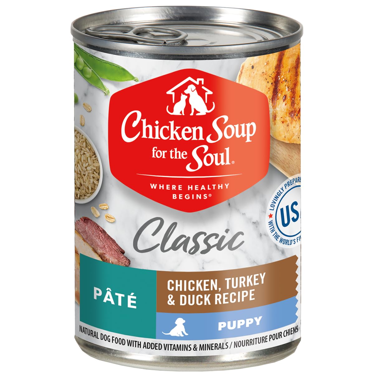 Chicken Soup For The Soul Classic Wet Puppy Food, Chicken, Turkey & Duck Pate, 13 Ounce Can (Pack Of 12) | Soy Free, Corn Free, Wheat Free, Canned Puppy Food Made With Real Ingredients