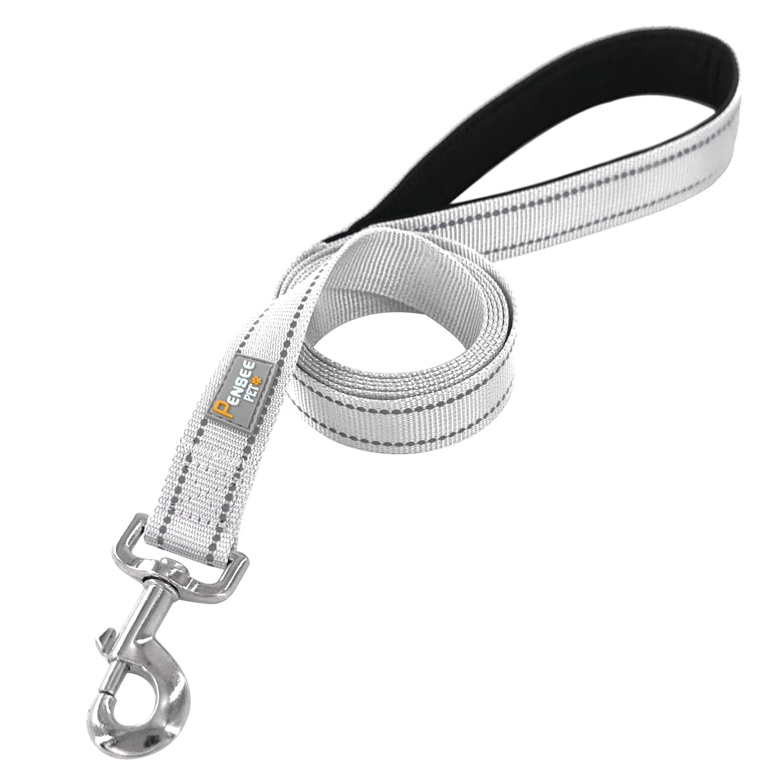 Penseepet Dog Leash 6 Ft Padded Handle Nylon Reflective Dogs Leashes For Medium Dogs Silver