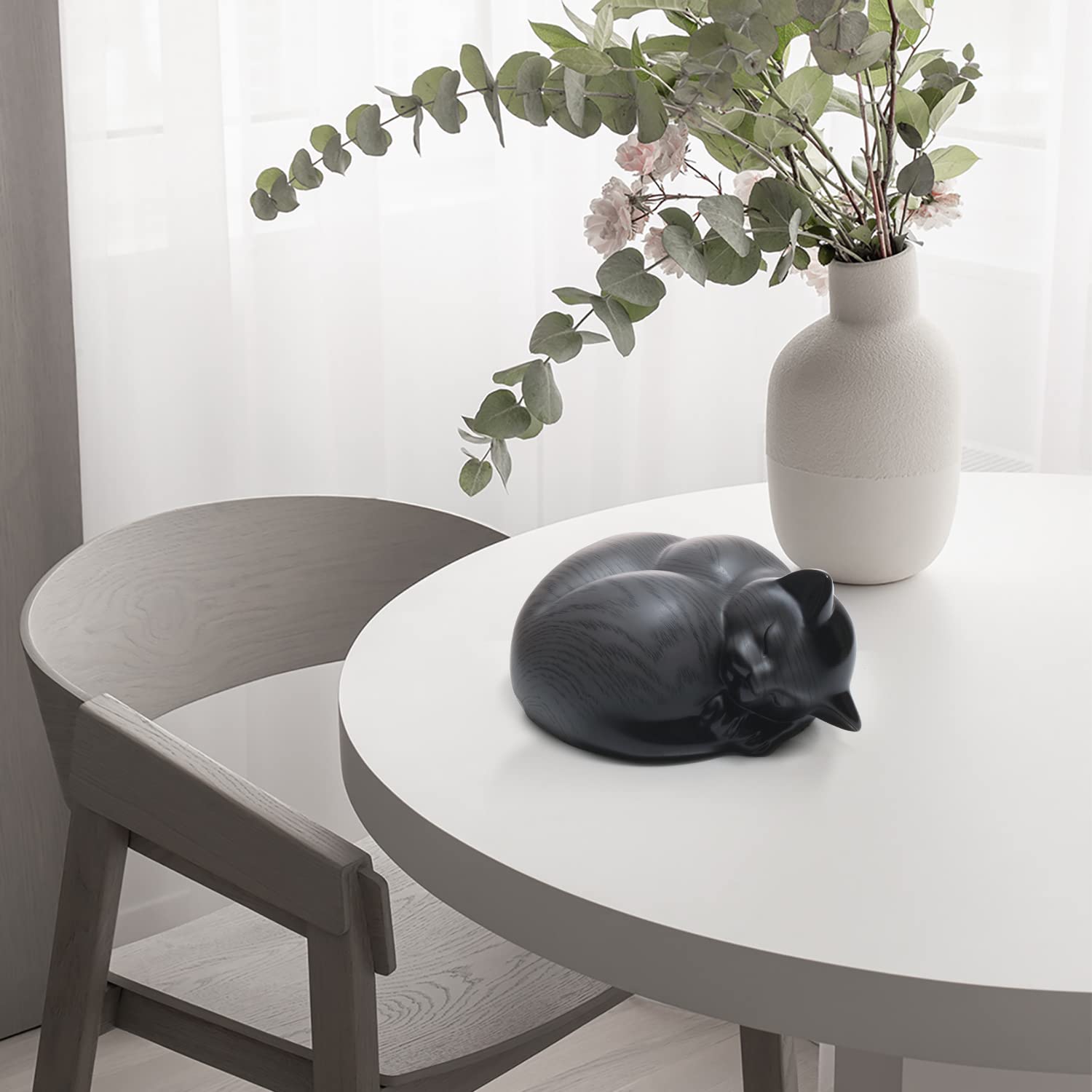 Kriss Art Pet Urns,Sleeping Resin Cremation Cat Urn, Cat Urns For Ashes, Small Animal Urn(Gray)