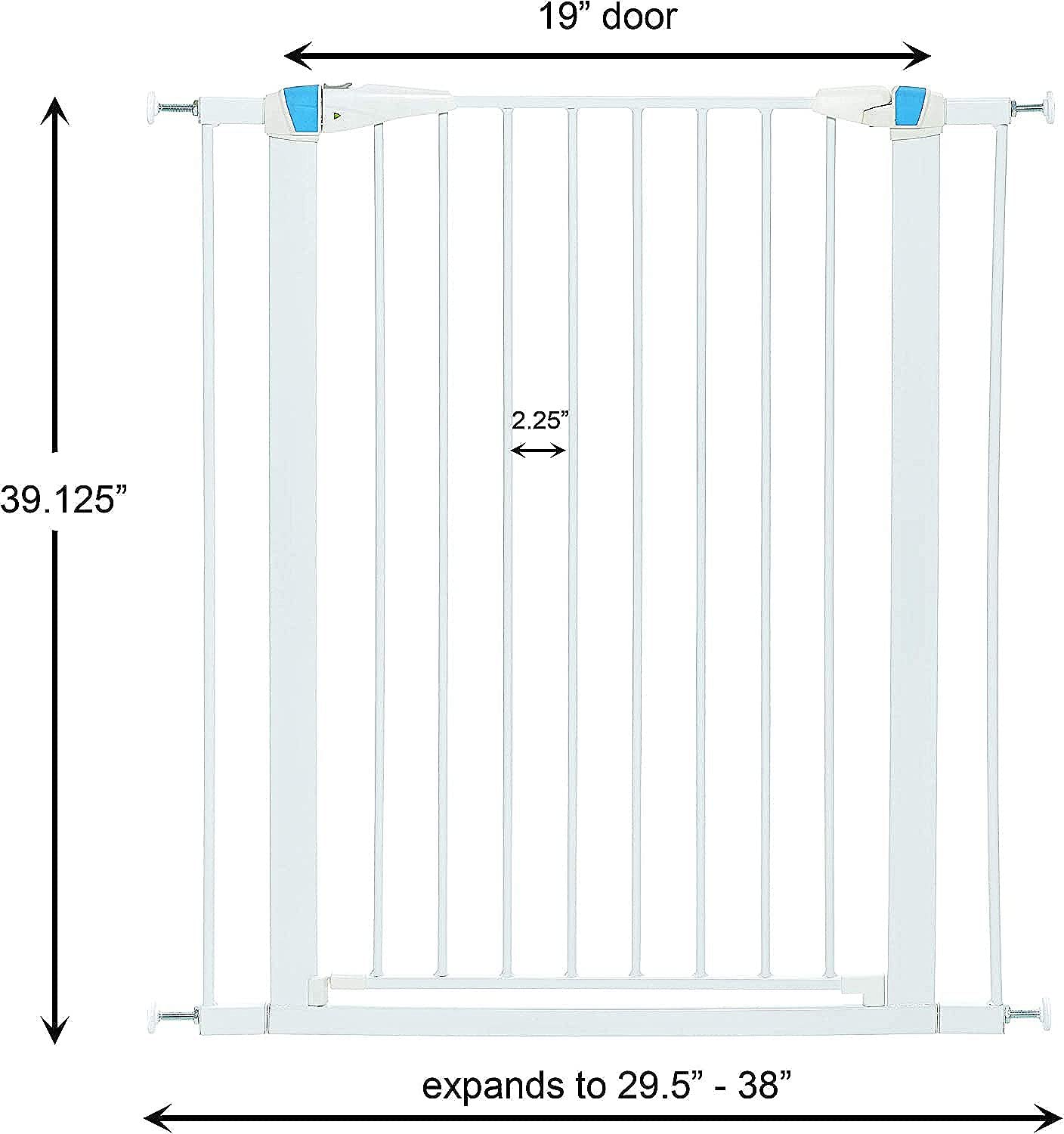 Midwest Homes For Pets 39 Inches Tall Walk-Though Steel Pet Gate, Pressure Mounted Dog Gate With Glow Strip Measures 29 - 38 Inches Wide & Includes Two 3-Inch-Wide Extensions, White