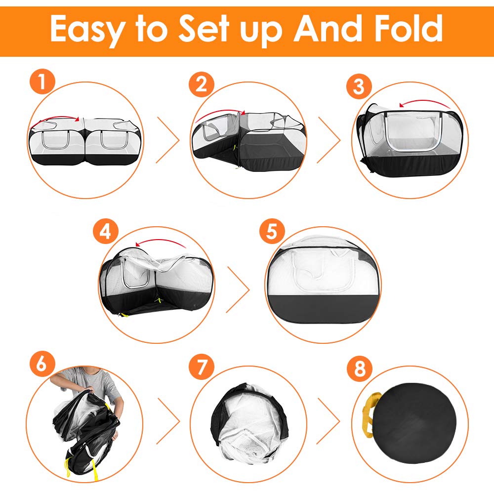 Slowton Small Animals Playpen, Portable Large Chicken Run Coop With Detachable Bottom Breathable Transparent Mesh Walls, Foldable Pet Enclosure For Puppy Kitten Rabbits Indoor Outdoor