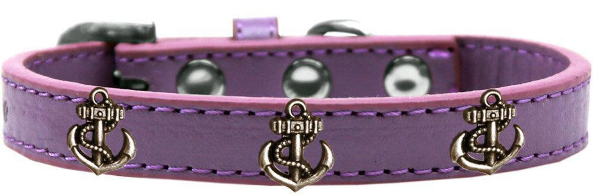 Dog, Puppy & Pet Widget Fashion Collar, Bronze Anchor White 14