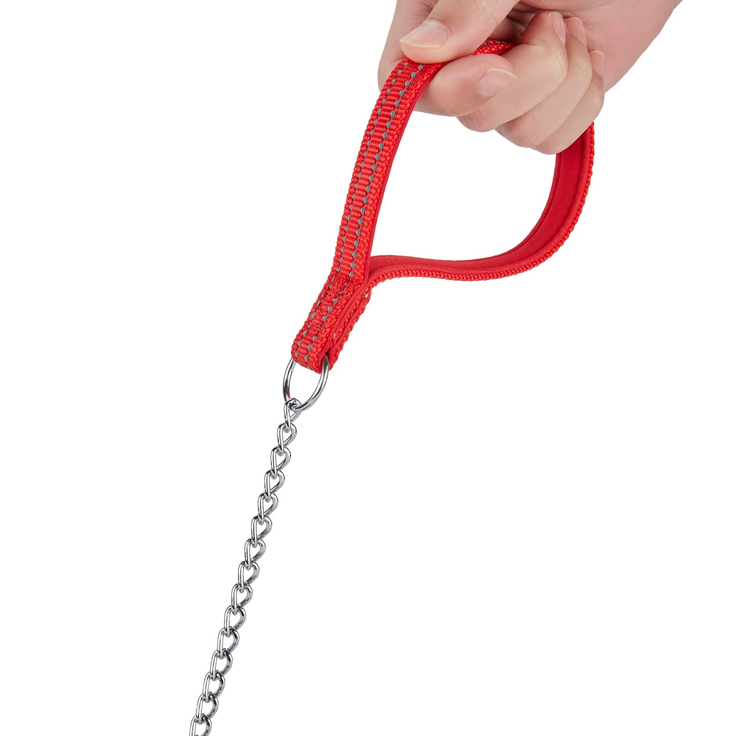 Petiry Chew Proof Metal Chain Leash,Nylon Handle With Soft Neoprene Padding And Reflective Stripe For Small Dogs.(S, Red)
