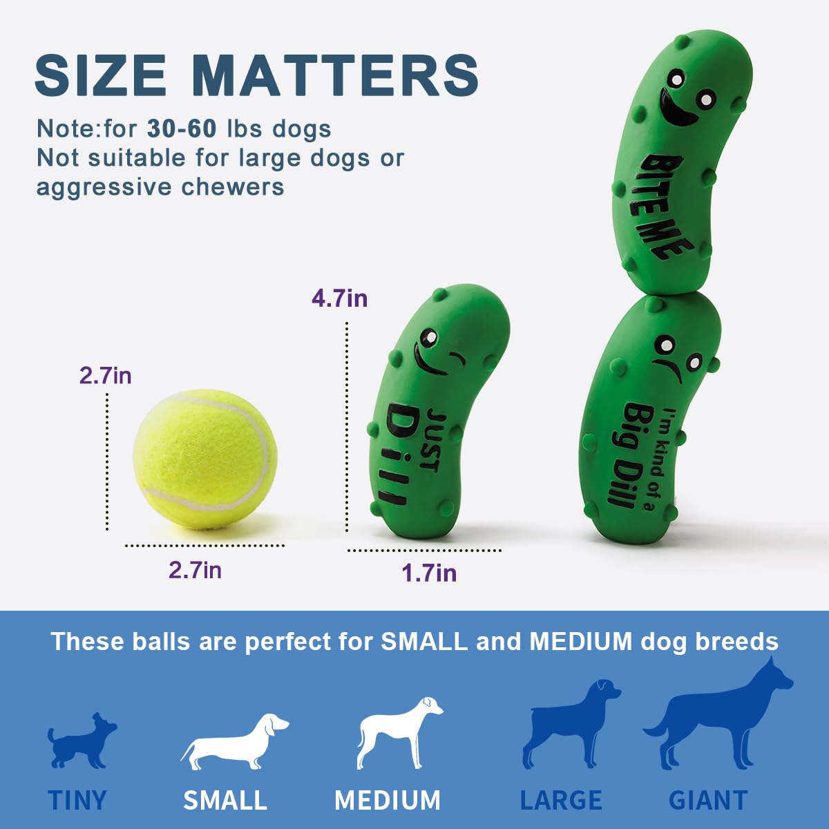 Pawdoer Squeaky Dog Toys for Medium Dogs, Soft Latex Squeaky Dog Ball, Cute Funny Squeak Crunchy Pickle Pet Toys