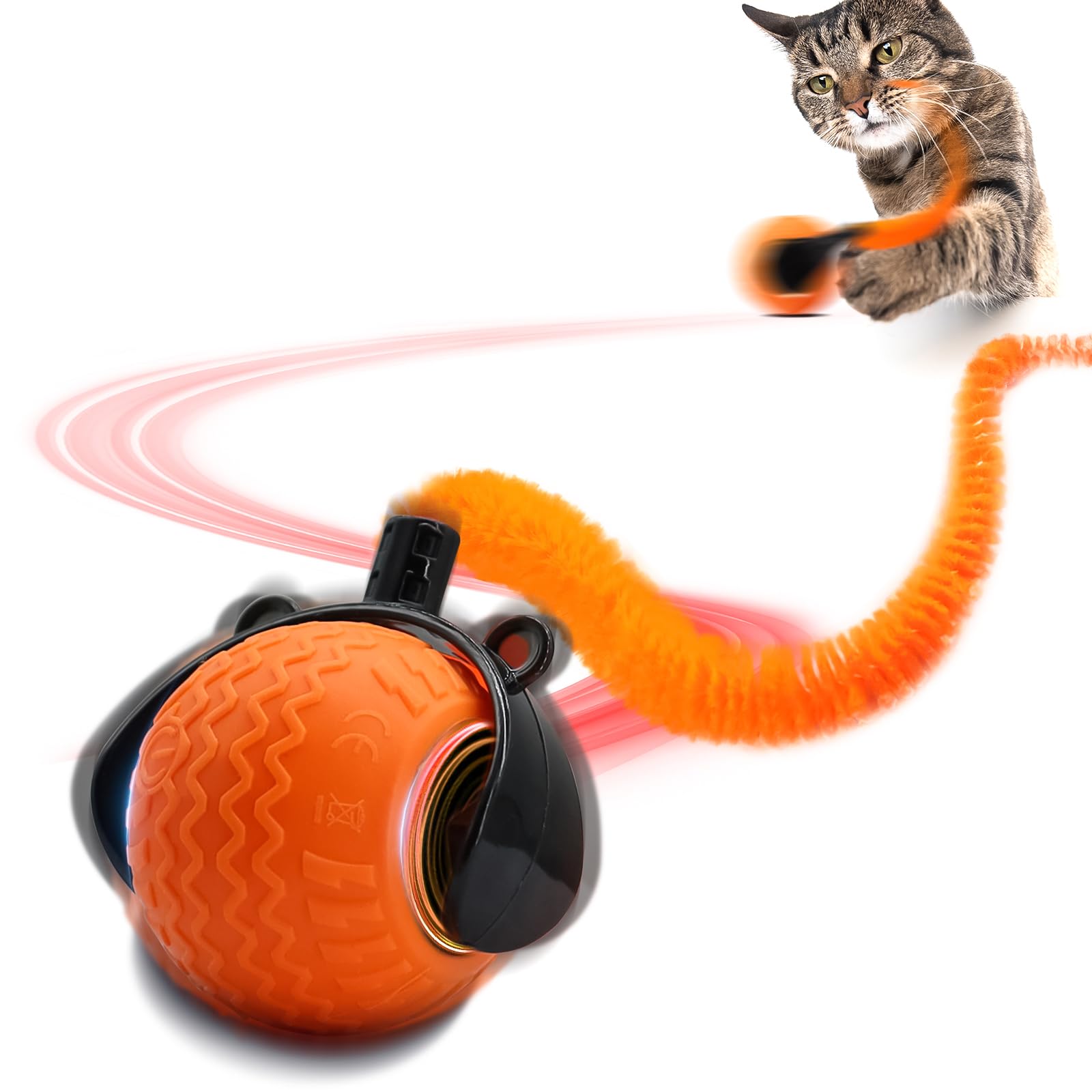 Wisafoi Interactive Cat Toy For Indoor Cats, Speedy Ball With Tail, Automatic Moving Cat Balls For Bored Indoor Adult Cats, 360A