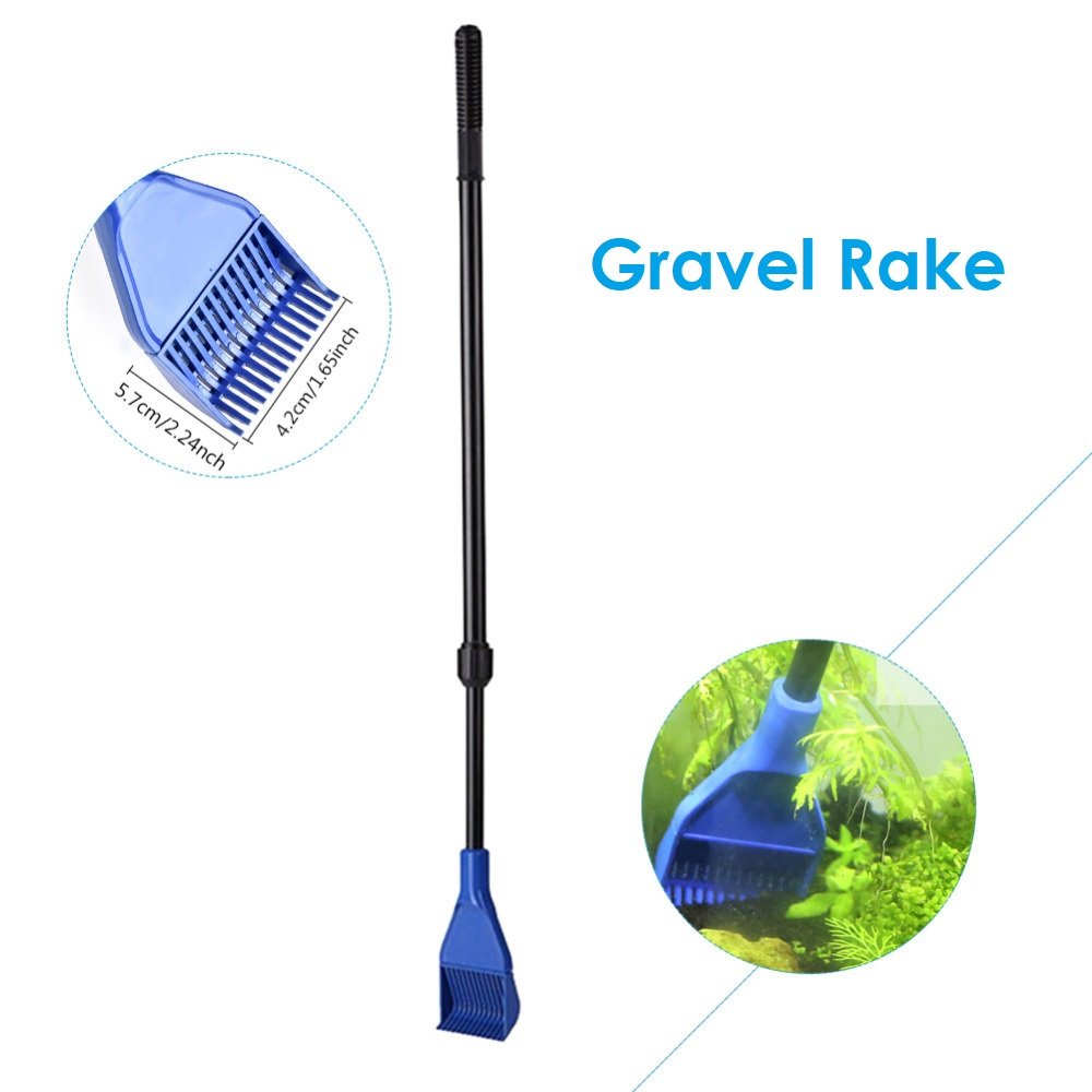 Aquatichi 5 In 1 Aquarium/Fish Tank Cleaning Kit/Tool, Algae Scraper, Fish Net, Sponge, Plant Fork, Gravel Rake, Length 19 Inches (Non-Extendable)