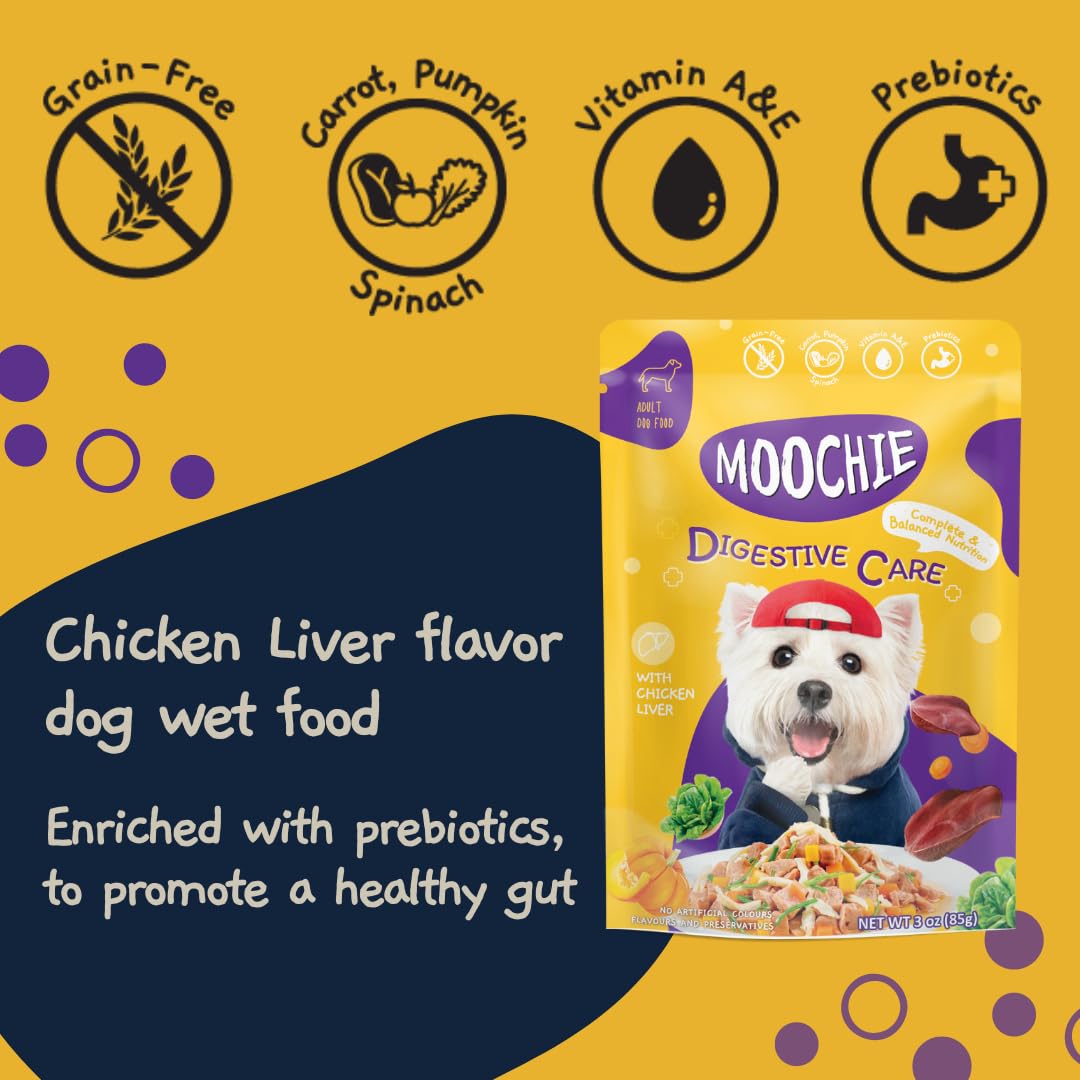 MOOCHIE Soft Wet Dog Food - Superfood Selection - Duck, Salmon & Chicken Liver Flavors - No Artificial Flavors or Preservative -