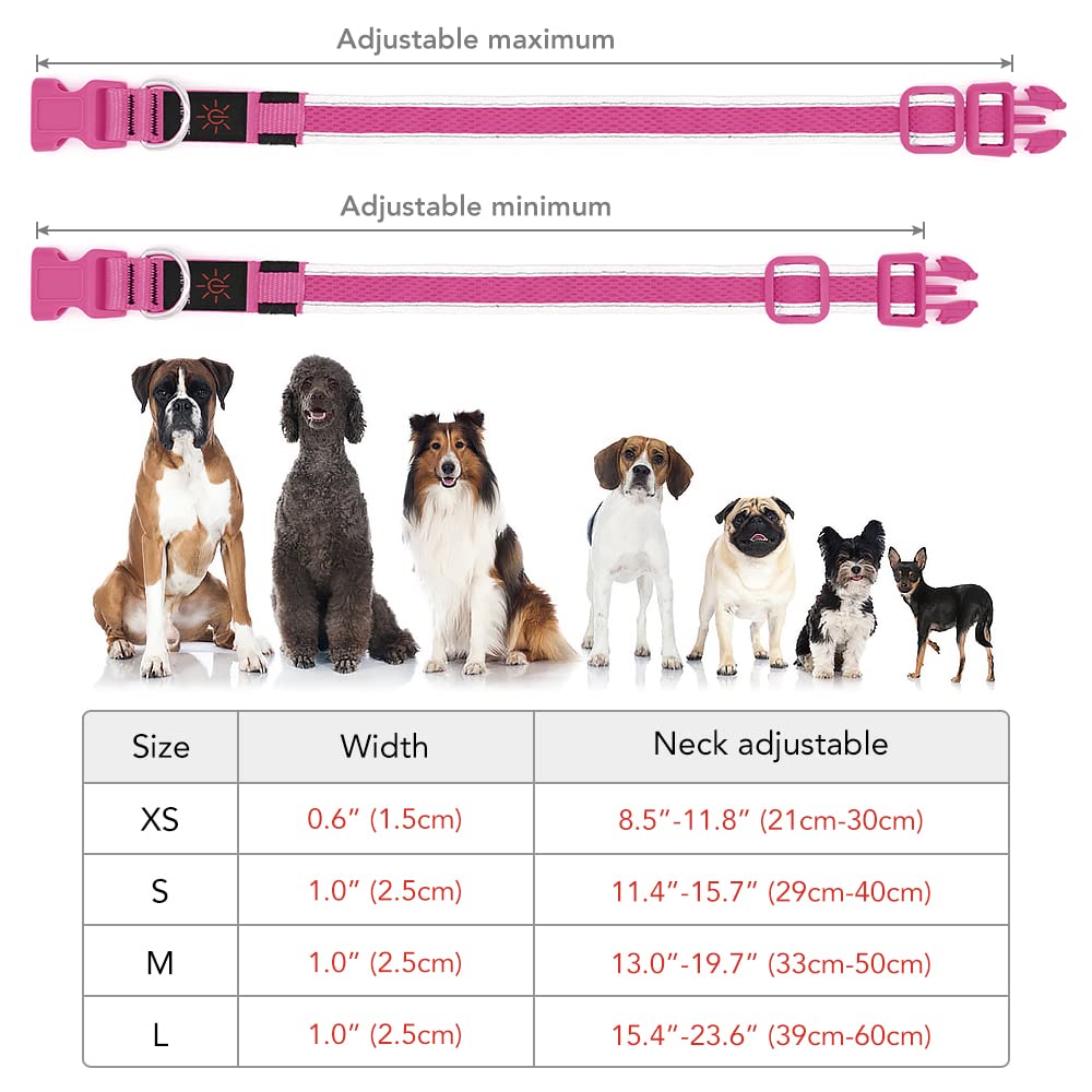 Yfbrite Light Up Dog Collar, Rechargeable Led Dog Collar, Christmas Dog Collar Light, Adjustable Reflective Dog Collar Safety Glowing At Night (Pink, Small)