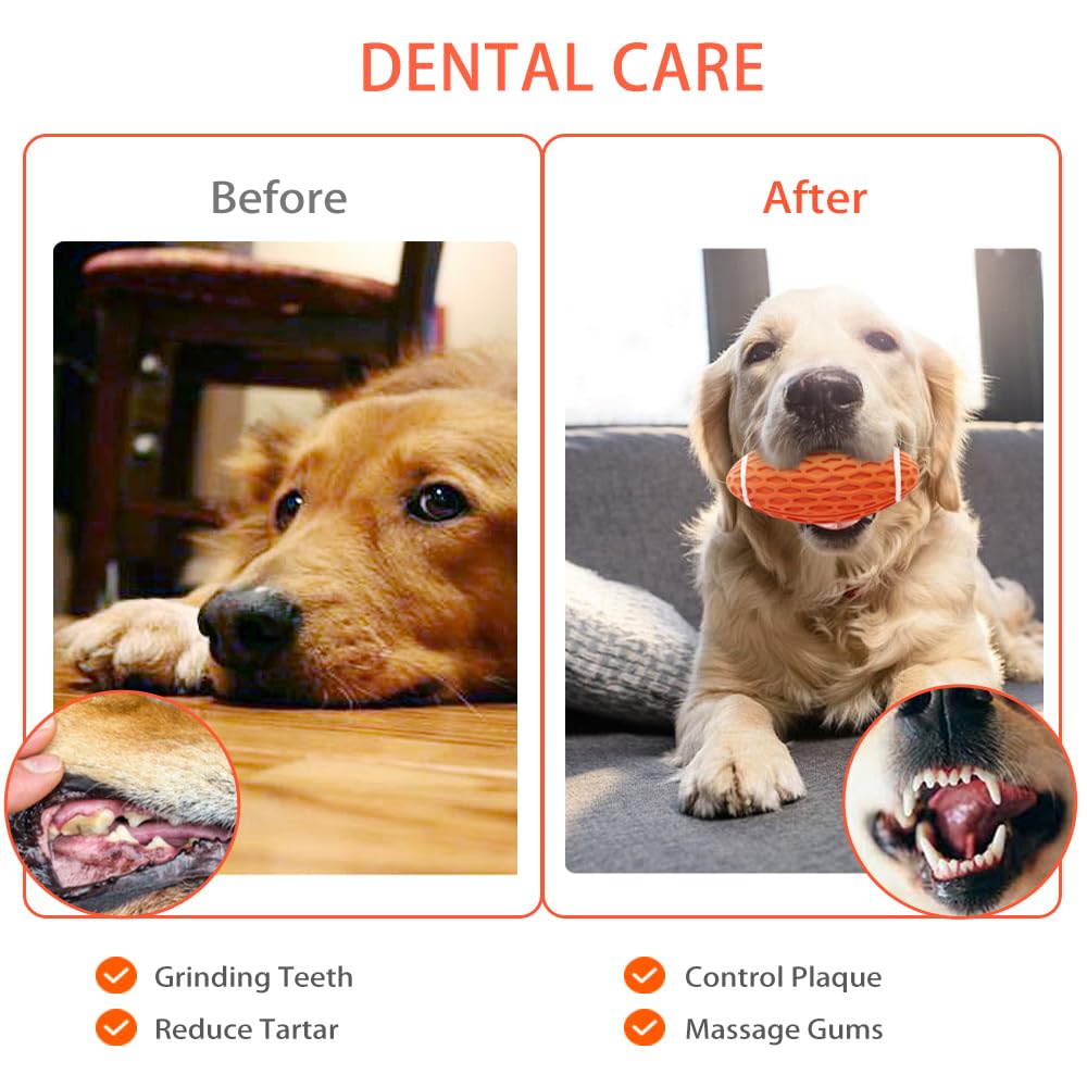 Auscat 2Pcs Squeaky Dog Football Toy For Aggressive Chewers, Tough Rubber Dog Ball For Small Medium Dogs, Green And Orange, Smal