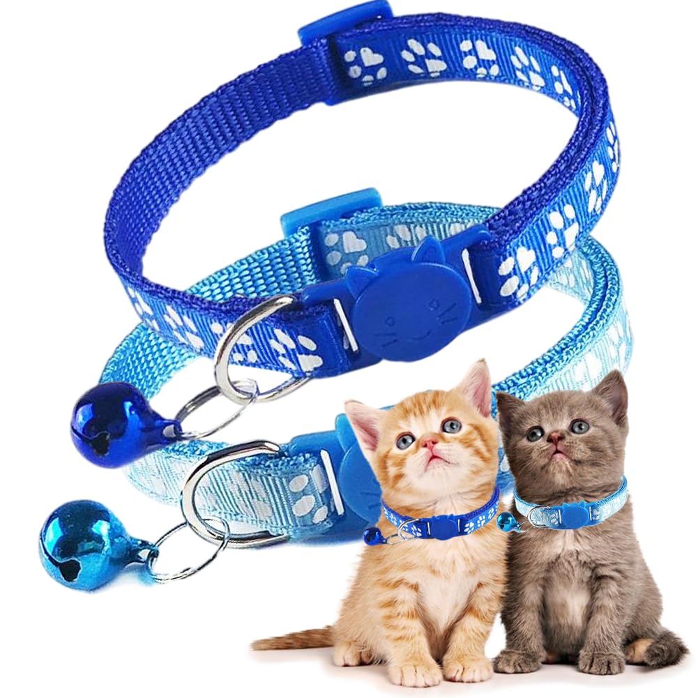 Breakaway Kitten Collar With Bells, 2 Pack Light Blue Break Away Cat Collar With Bells, Cat Collar For Boy Cats Kitty