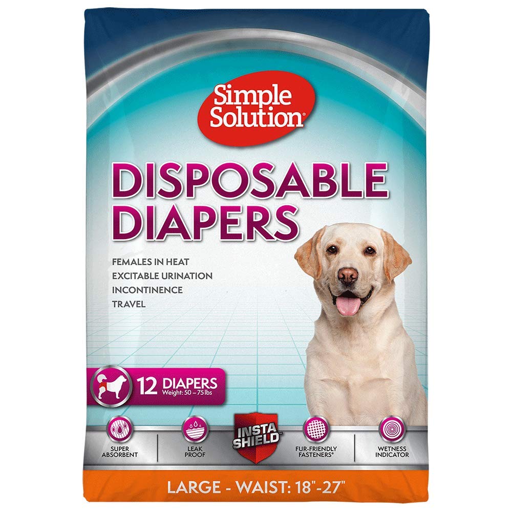 Simple Solution True Fit Disposable Dog Diapers For Female Dogs | Super Absorbent With Wetness Indicator | L/Xl | 12 Count