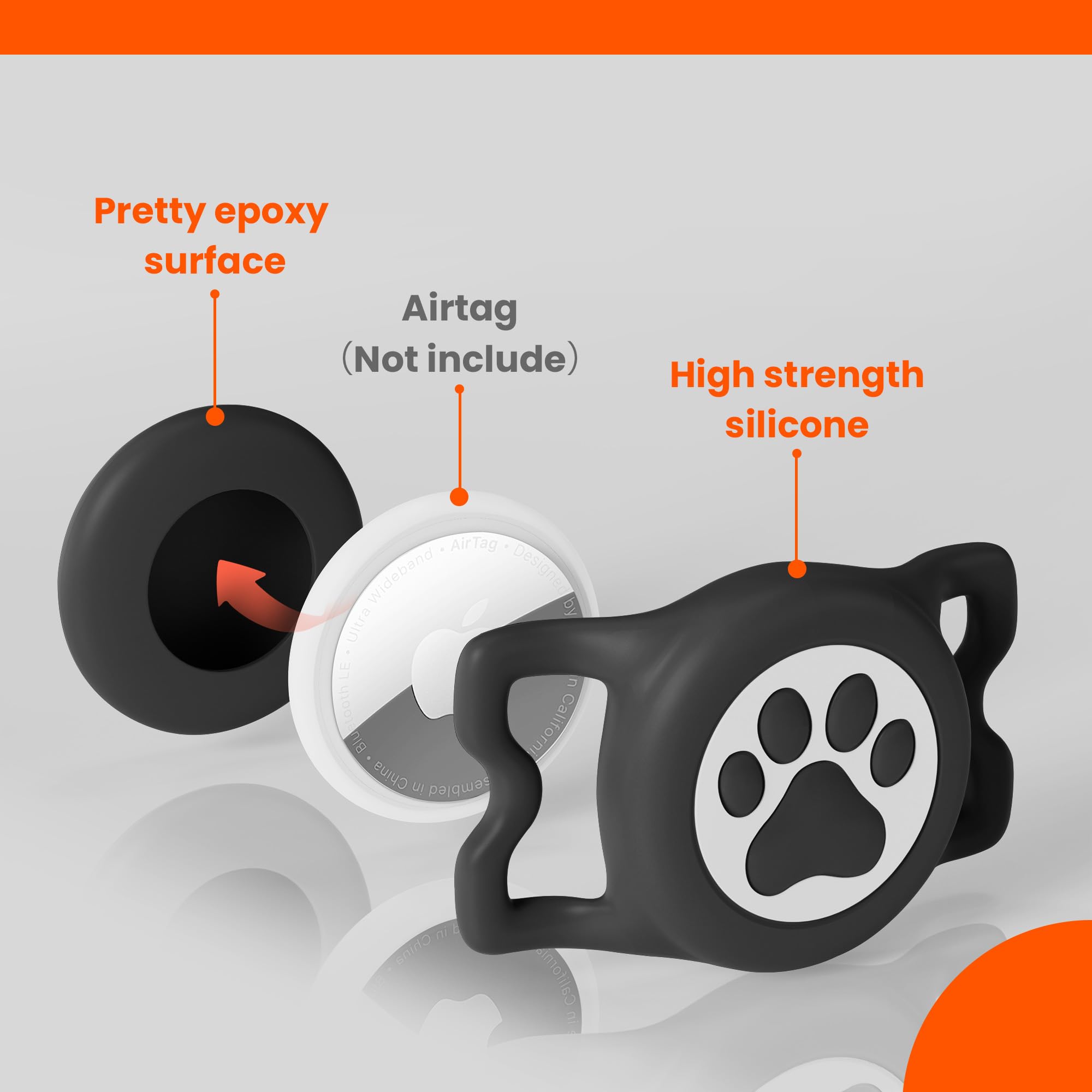 Ilfindyou Waterproof Airtag Dog Collar Holder For Apple Air Tag, Silicone Dog Airtag Holder For Dogs & Cat Collars(Black)