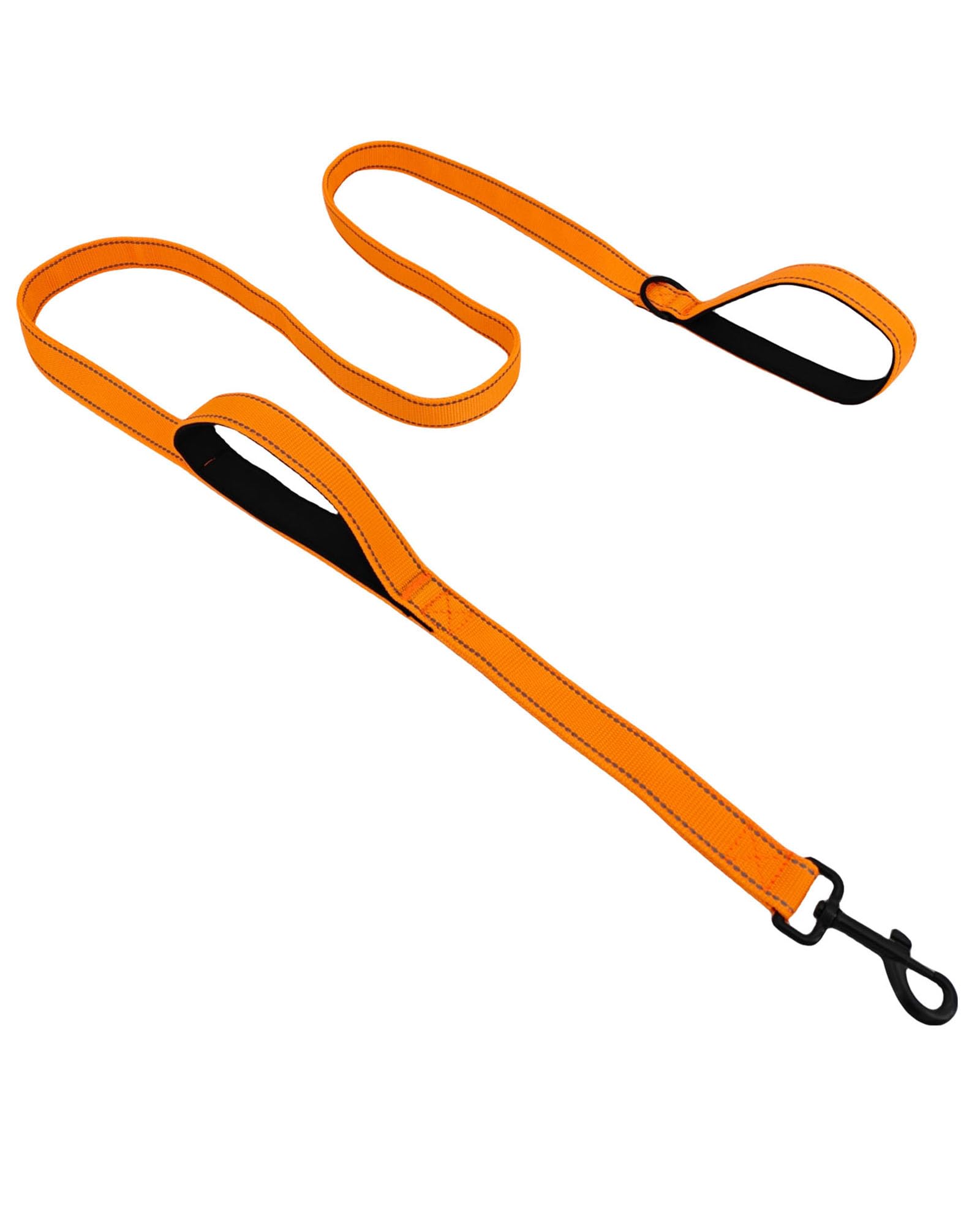 Solmoony 6Ft Orange Strong Dog Leash With 2 Padded Handles, Traffic Handle Extra Control, Double-Sided Reflective Walking Lead F