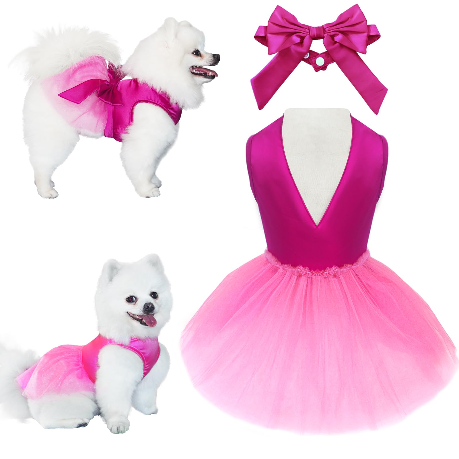 Topkins Summer Girl Dog Dress, Silk Tulle Princess Dress With Bow, Lace Pet Birthday Party Outfit Tutu For Small Dogs, Fancy Pup