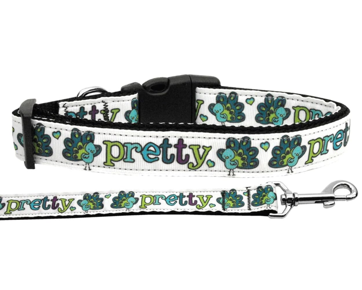 Pet Dog & Cat Nylon Collar or Leash, "Pretty As A Peacock" 1" w x 4 ft. leash