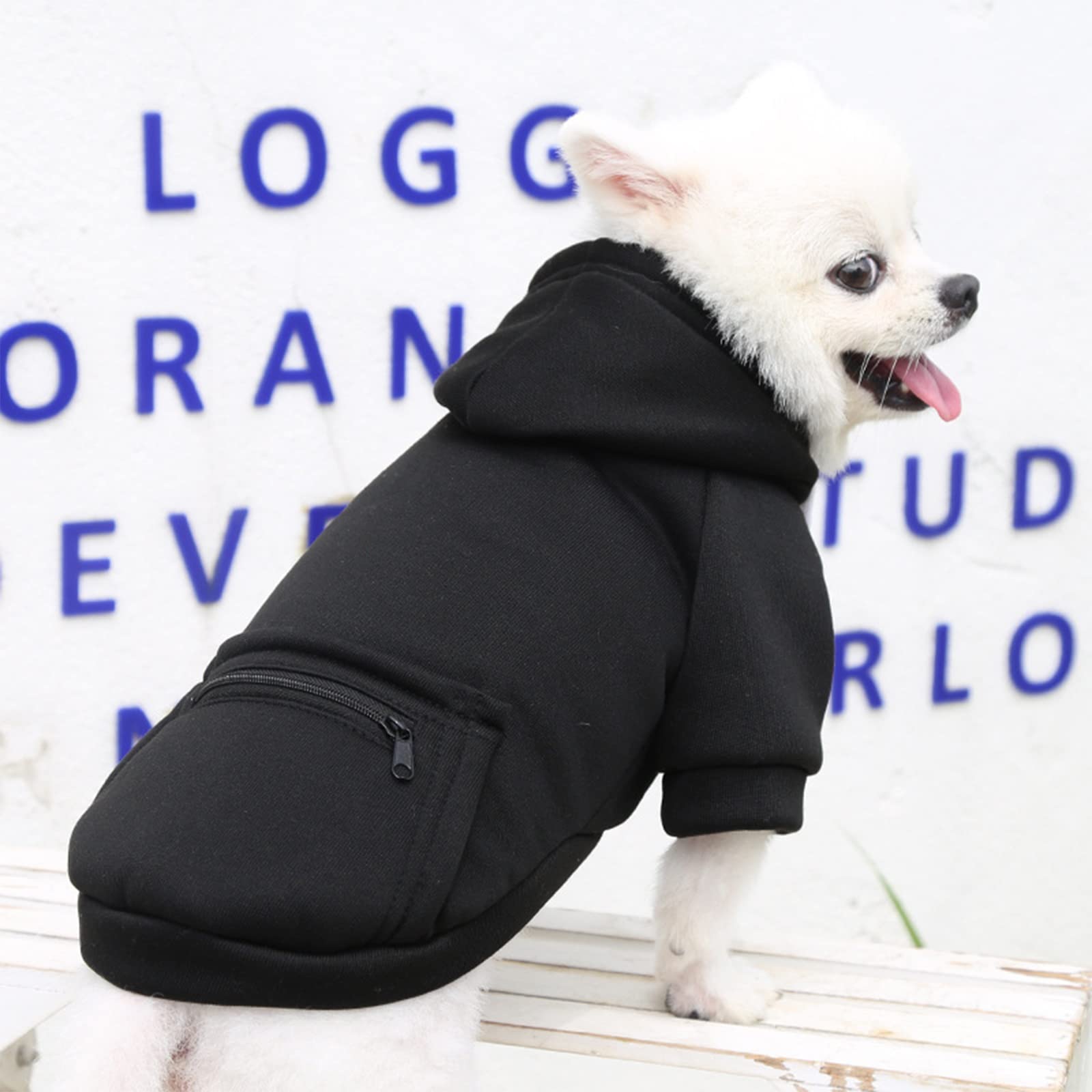 Petcare Small Dog Sweater Hoodies Pet Black Hooded Soft Fleece Sweatshirts With Pocket Fall Winter Puppy Cat Sweaters Warm Cloth