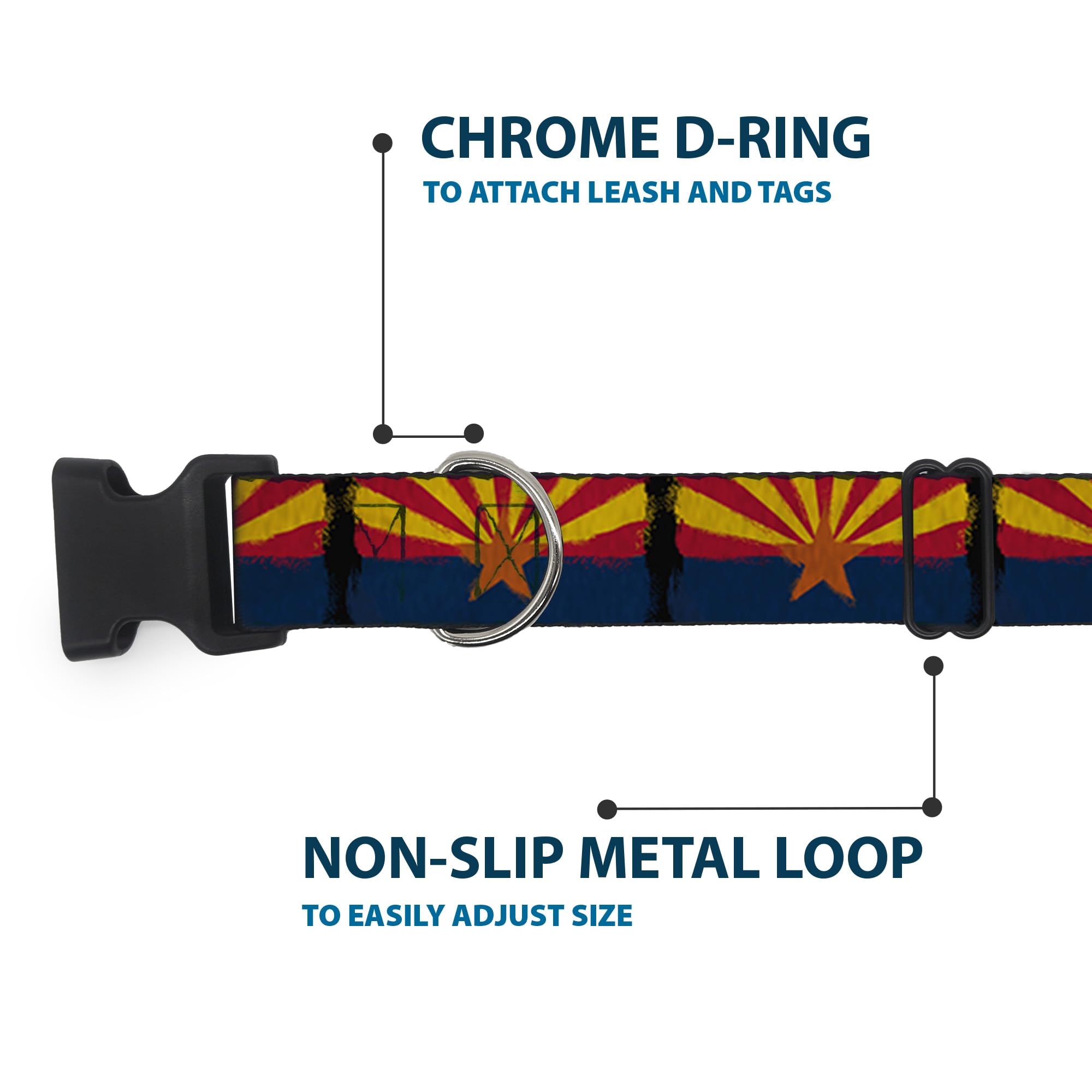 Buckle-Down Plastic Clip Collar - Arizona Flag Distressed Painting - 1/2' Wide - Fits 8-12' Neck - Medium