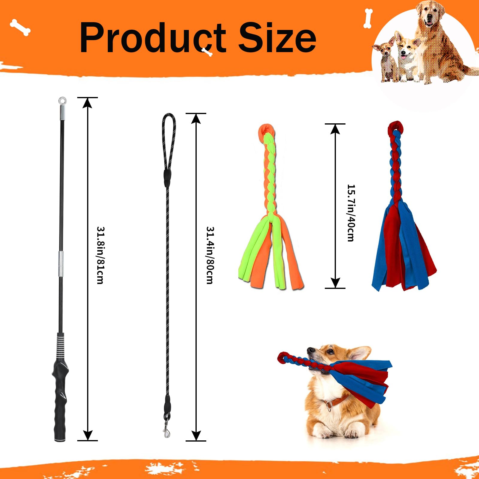 SYOOY Flirt Pole for Dogs, Interactive Dog Toys Teaser Wand Play Pole with Fleece Rope Lure Chewing Toy for Small Medium Large D