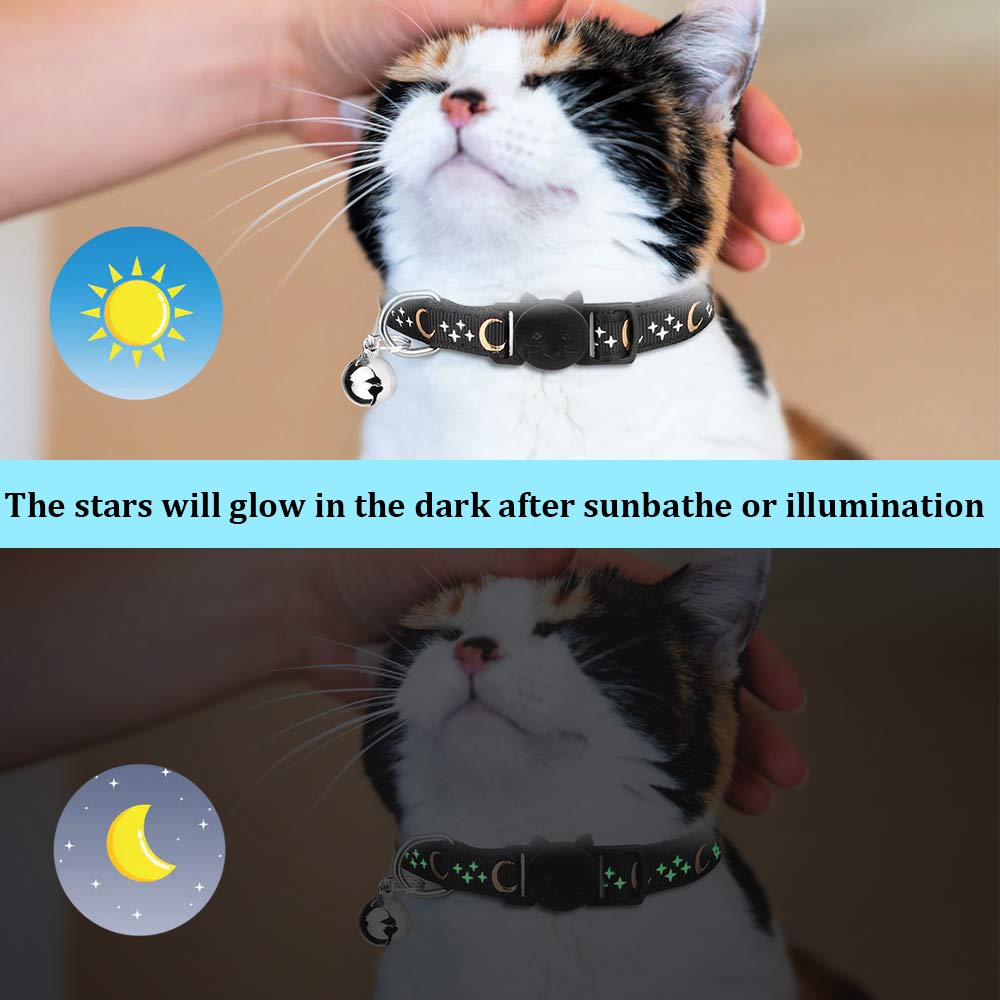 Stpiatue 6 PCS Breakaway Cat Collars with Bell, Nylon, 7.0-10.7 in, Moon Stars, Model STPI20201158