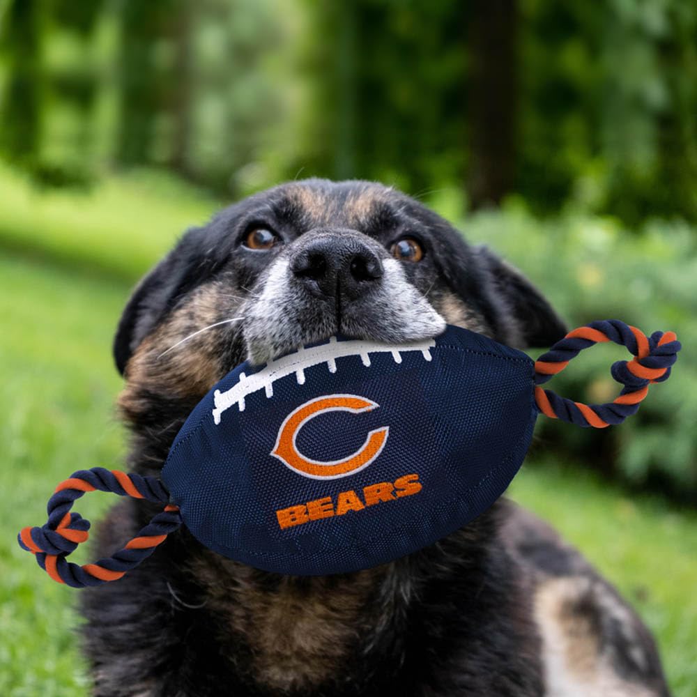 Pets First NFL Chicago Bears Football Dog Toy, Tough Quality Nylon Materials, Strong Pull Ropes, Inner Squeaker, NFL Team Color