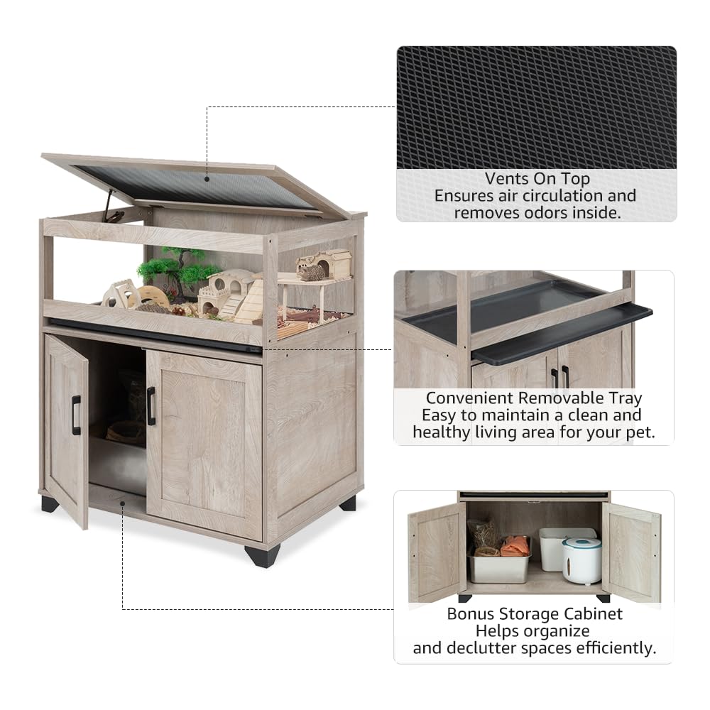 Unipaws Hedgehog Cage With Storage Cabinet, Hamster Cage For Rat And Guinea Pigs, Clear Transparent Pvc Visual Small Animal Cage