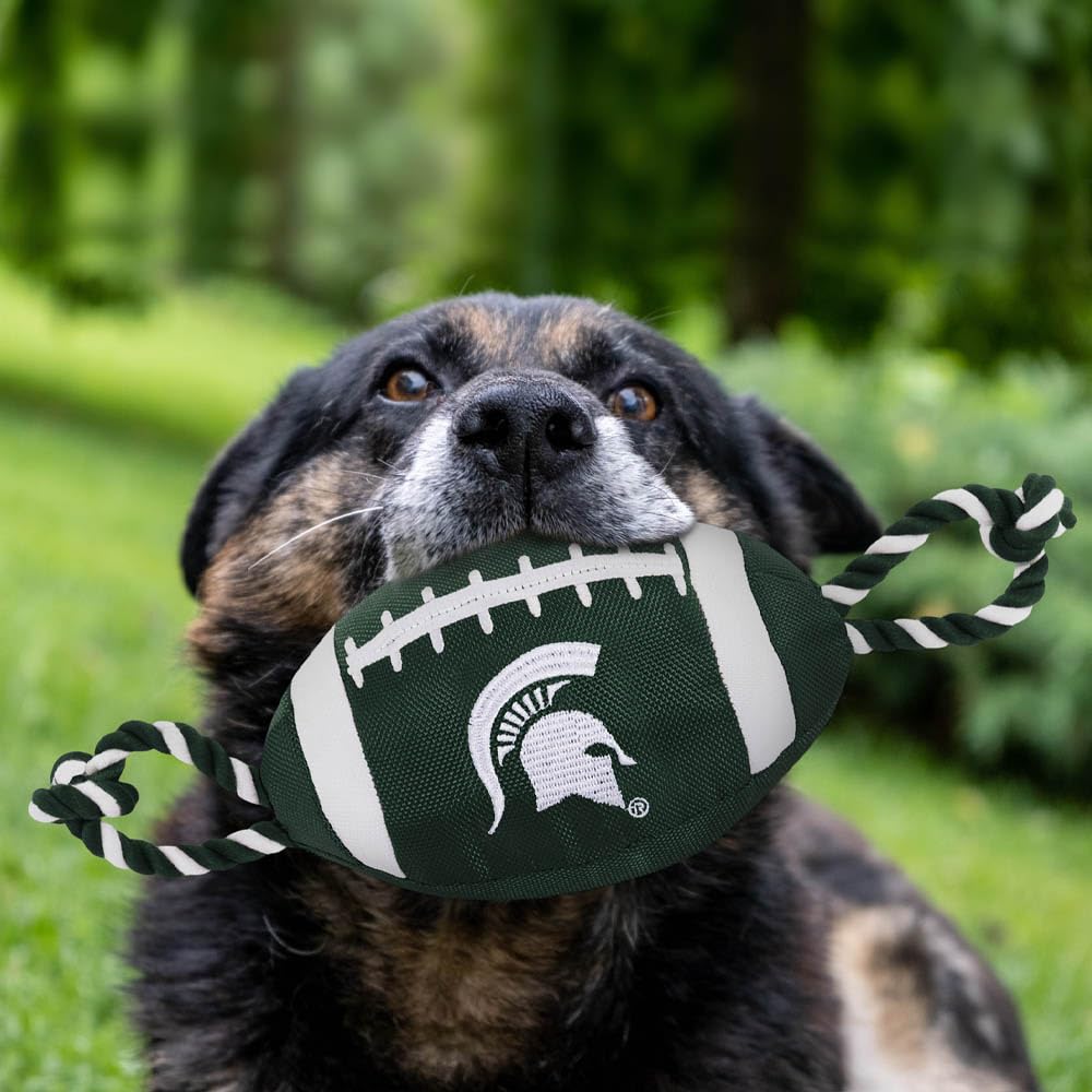 Pets First NCAA Michigan State Spartans Football Dog Toy, Tough Quality Nylon Materials, Strong Pull Ropes, Inner Squeaker, Coll