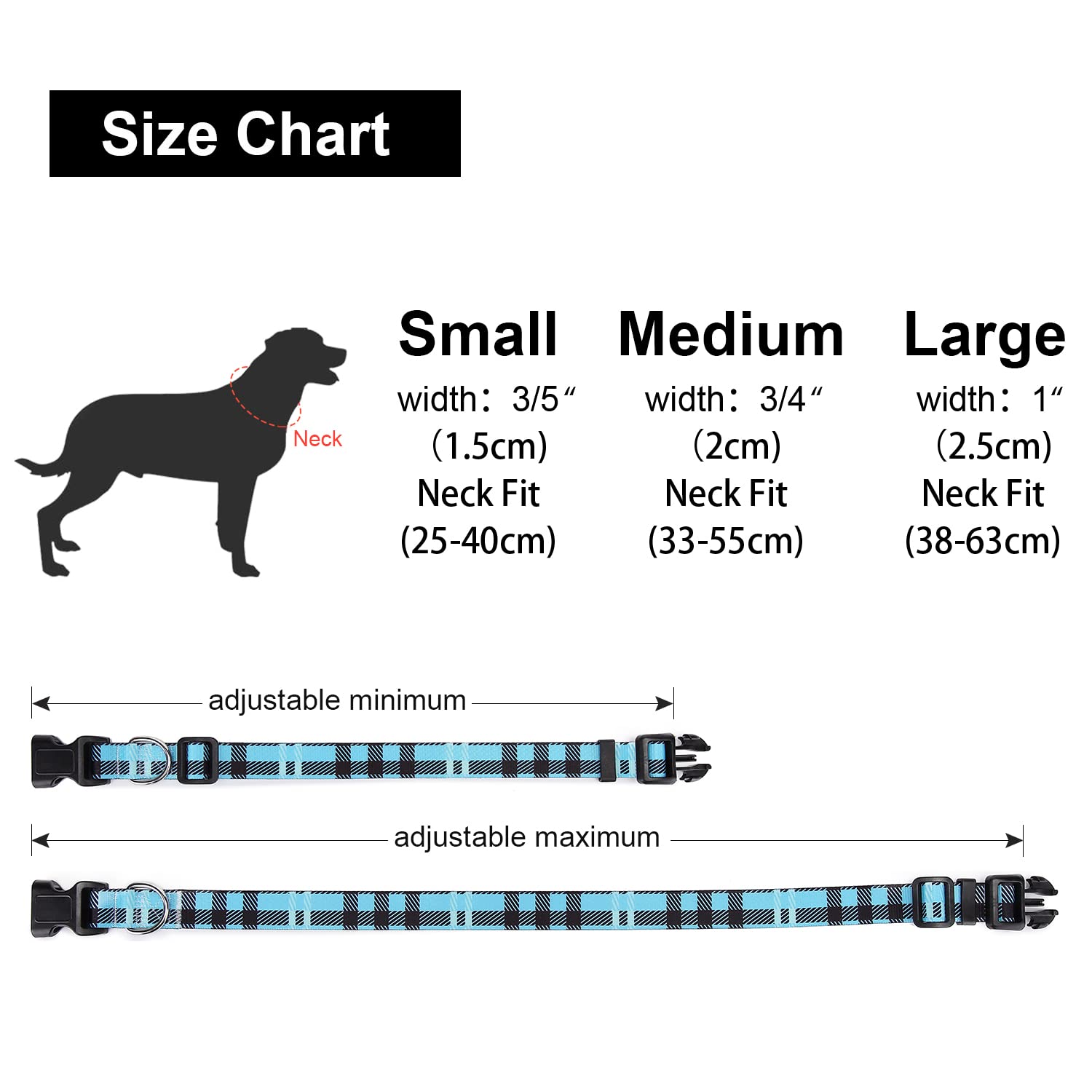 Suredoo Adjustable Dog Collar With Patterns, Ultra Comfy Soft Nylon Breathable Pet Collar For Small Medium Large Dogs (L, Blue Plaid)