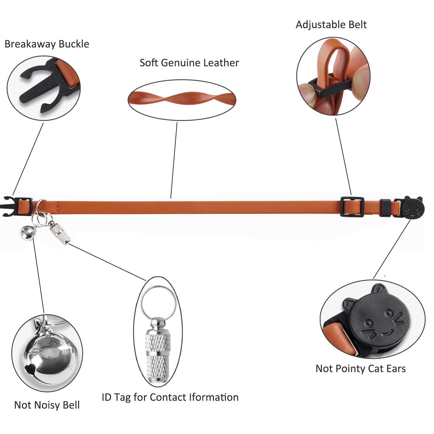 Wroswt Upgrade Breakaway Cat Collar With Bells, Soft Leather Kitten Collars With Name Tag,Safety Adjustable Buckle,Lightweight,I