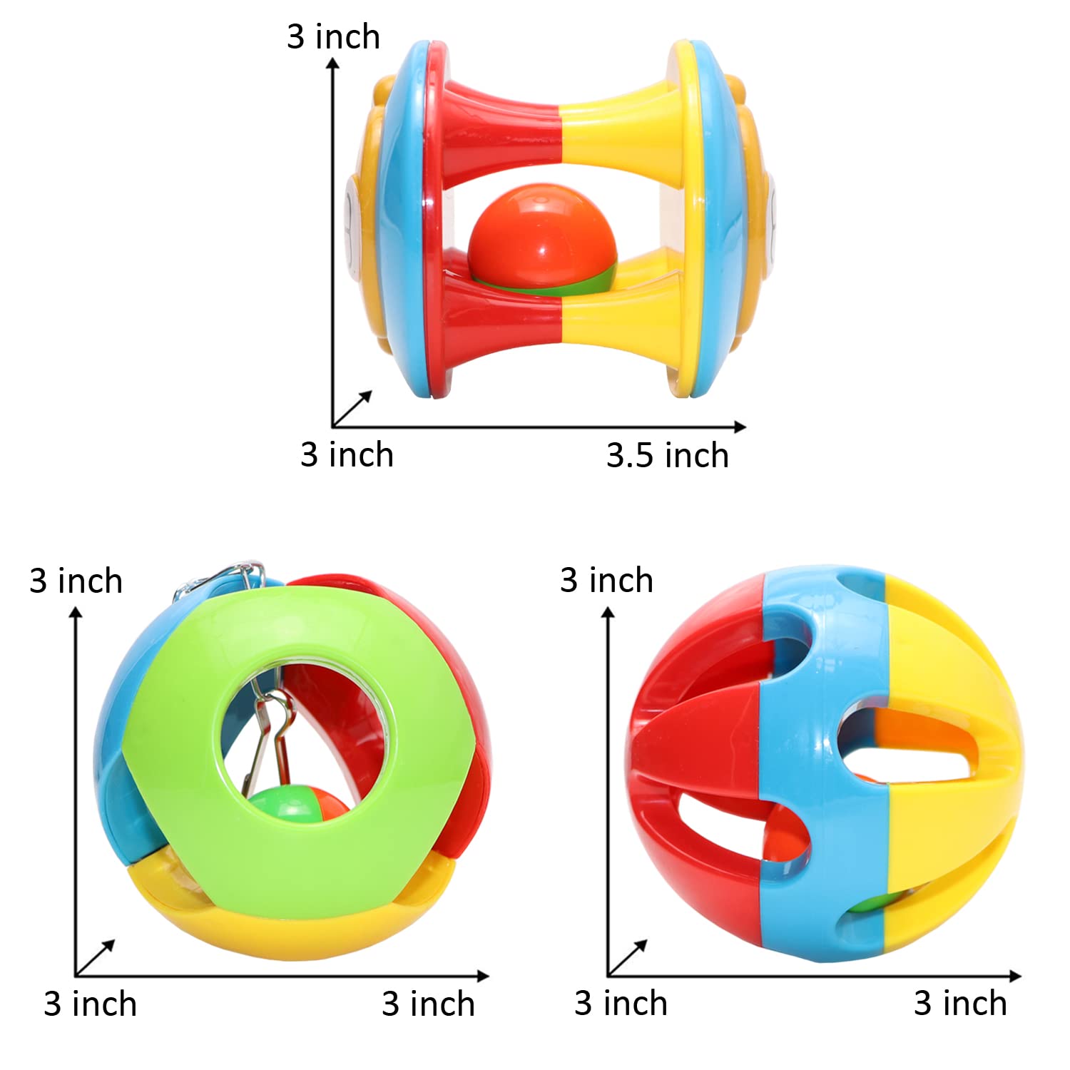 Bird Hanging Ball With Bell Colorful Chewing Treat Toy For Parrot Parakeet Cockatiel Conure Lovebird Dog Puppy Cat (3 Pcs)